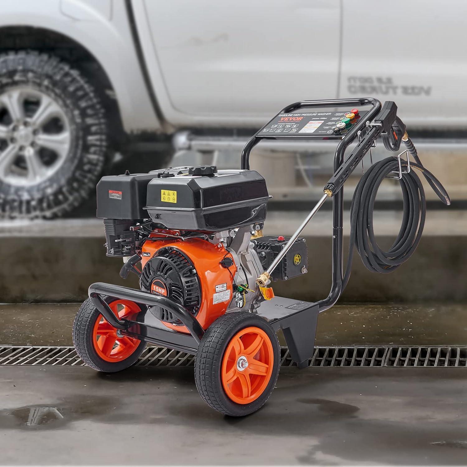 image:imageVEVOR Gas Pressure Washer 2900 PSI and 185 Max GPM Upgrade Aluminum Pump with Spray Gun and Wand 4 Nozzle Set Gas Powered Pressure Washer for Cars Fences Driveways Homes Patios Furniture4400PSI