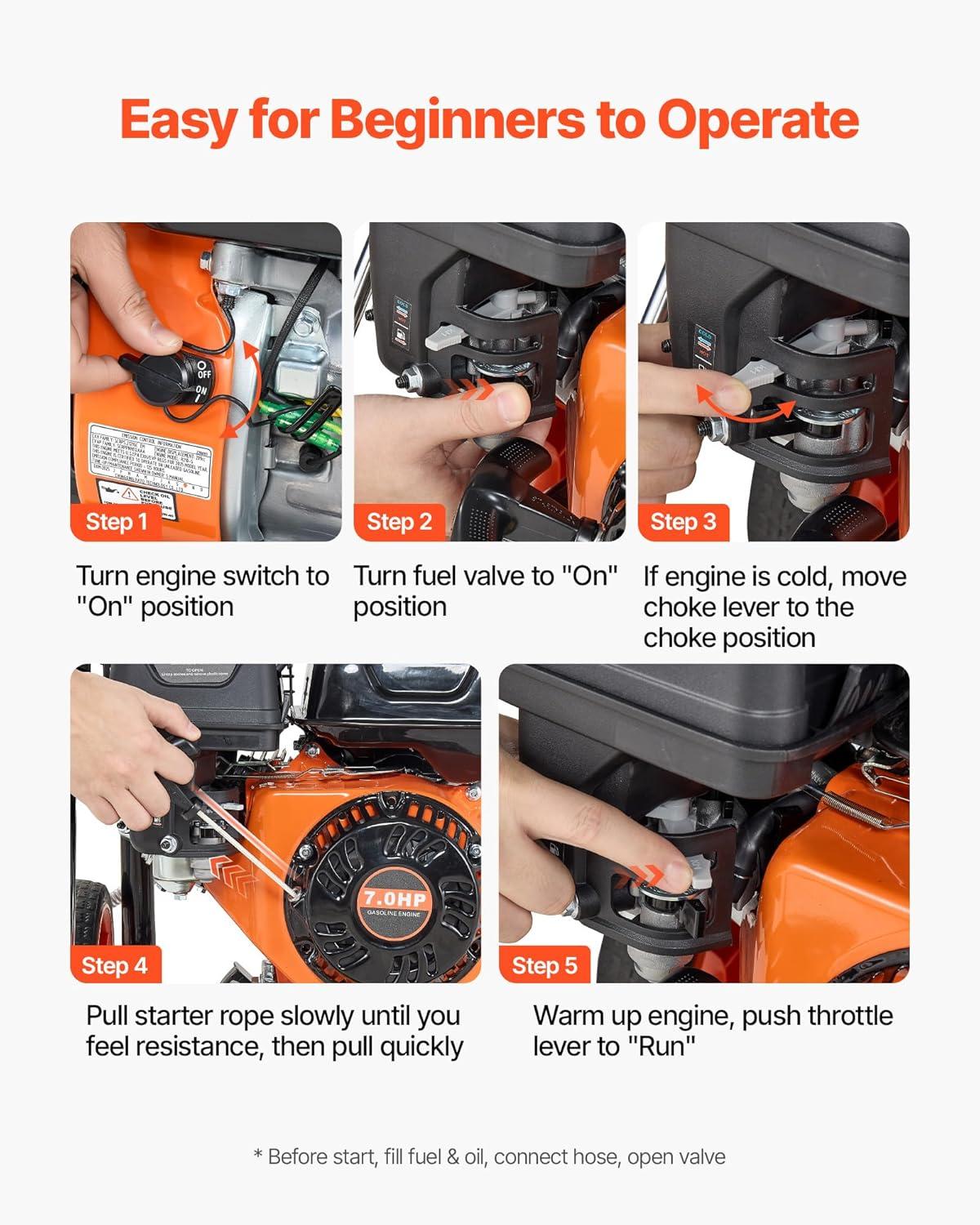 image:imageVEVOR Gas Pressure Washer 2900 PSI and 185 Max GPM Upgrade Aluminum Pump with Spray Gun and Wand 4 Nozzle Set Gas Powered Pressure Washer for Cars Fences Driveways Homes Patios Furniture3600 PSI
