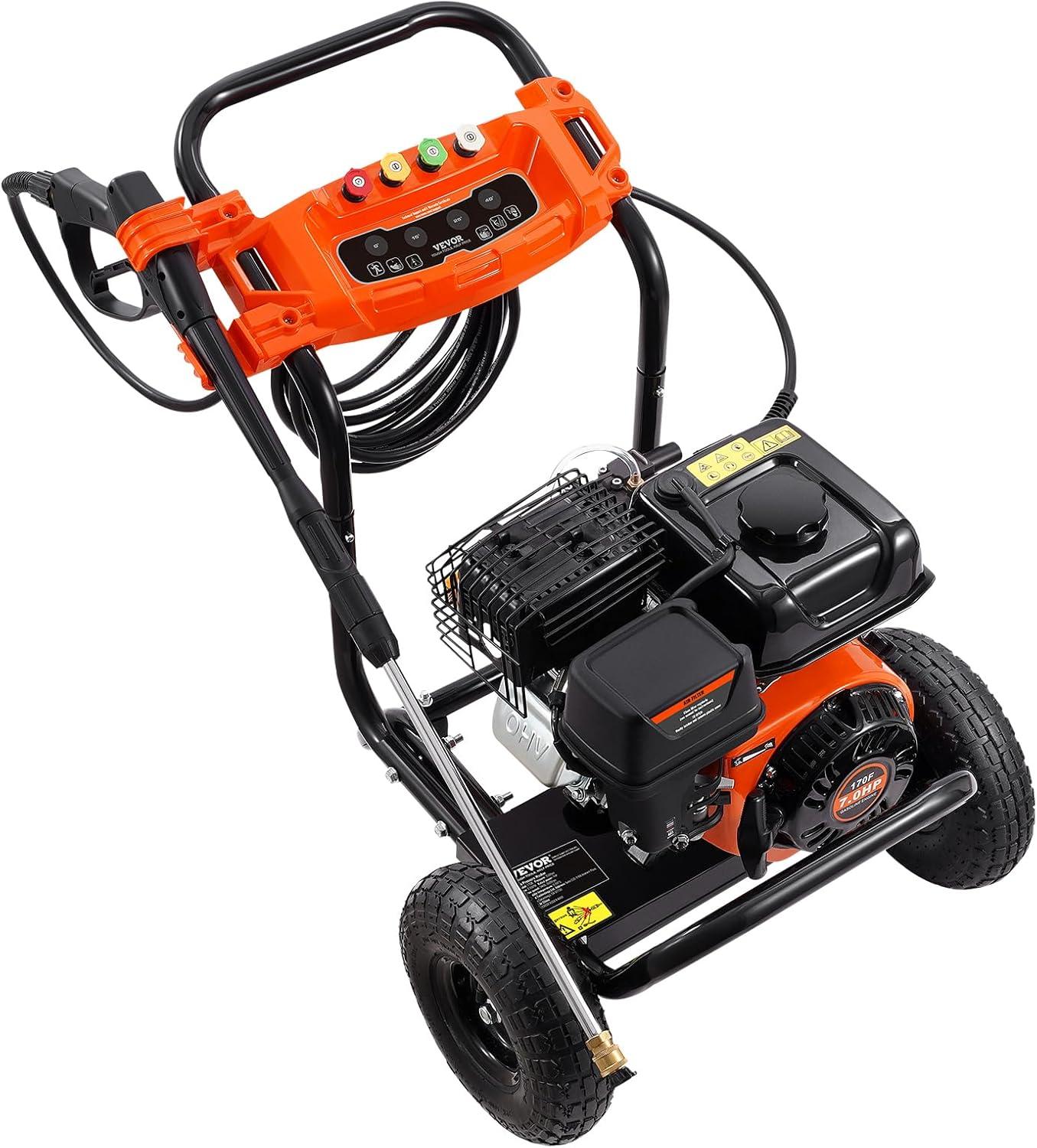 image:imageVEVOR Gas Pressure Washer 2900 PSI and 185 Max GPM Upgrade Aluminum Pump with Spray Gun and Wand 4 Nozzle Set Gas Powered Pressure Washer for Cars Fences Driveways Homes Patios Furniture3500PSI