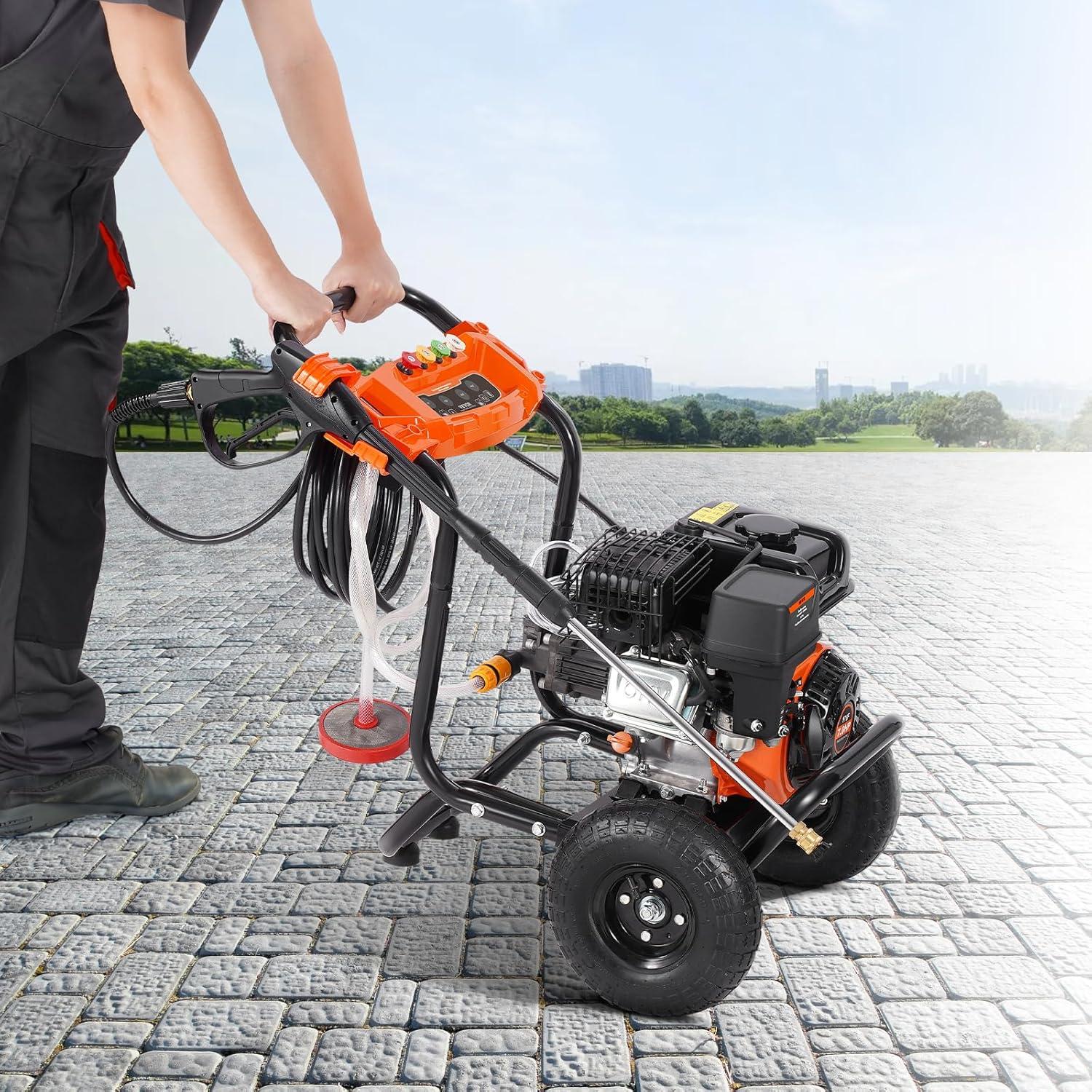 image:imageVEVOR Gas Pressure Washer 2900 PSI and 185 Max GPM Upgrade Aluminum Pump with Spray Gun and Wand 4 Nozzle Set Gas Powered Pressure Washer for Cars Fences Driveways Homes Patios Furniture3500PSI