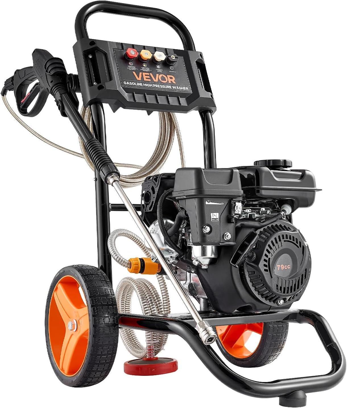 image:imageVEVOR Gas Pressure Washer 2900 PSI and 185 Max GPM Upgrade Aluminum Pump with Spray Gun and Wand 4 Nozzle Set Gas Powered Pressure Washer for Cars Fences Driveways Homes Patios Furniture2900PSI Vertical