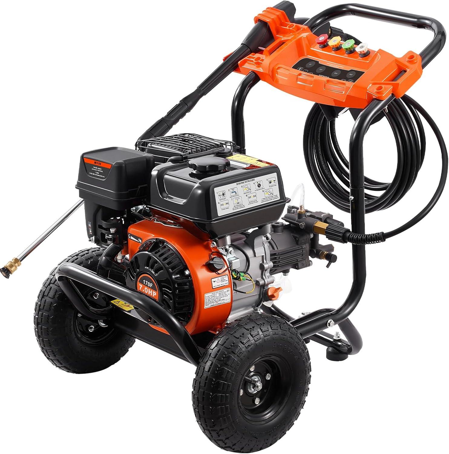 image:imageVEVOR Gas Pressure Washer 2900 PSI and 185 Max GPM Upgrade Aluminum Pump with Spray Gun and Wand 4 Nozzle Set Gas Powered Pressure Washer for Cars Fences Driveways Homes Patios Furniture3500PSI