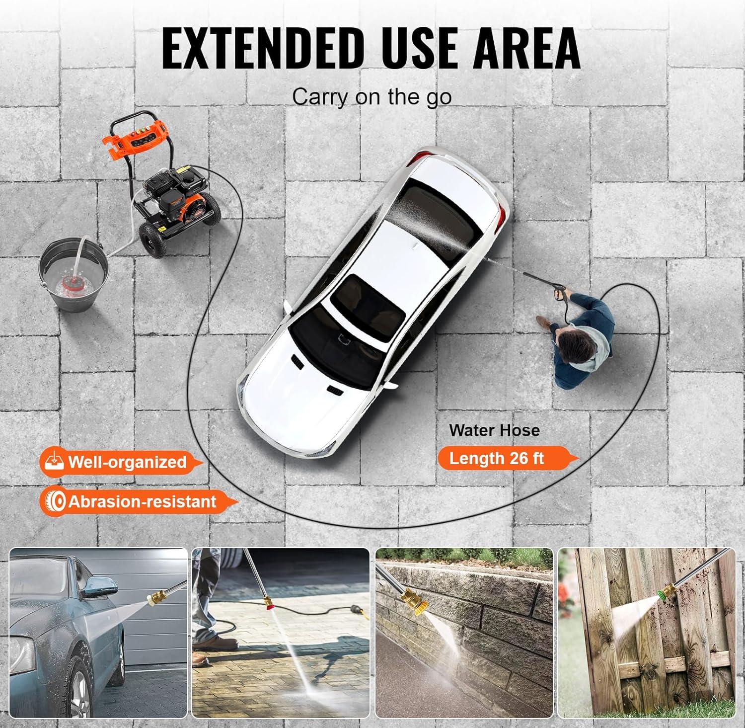 image:imageVEVOR Gas Pressure Washer 2900 PSI and 185 Max GPM Upgrade Aluminum Pump with Spray Gun and Wand 4 Nozzle Set Gas Powered Pressure Washer for Cars Fences Driveways Homes Patios Furniture3500PSI