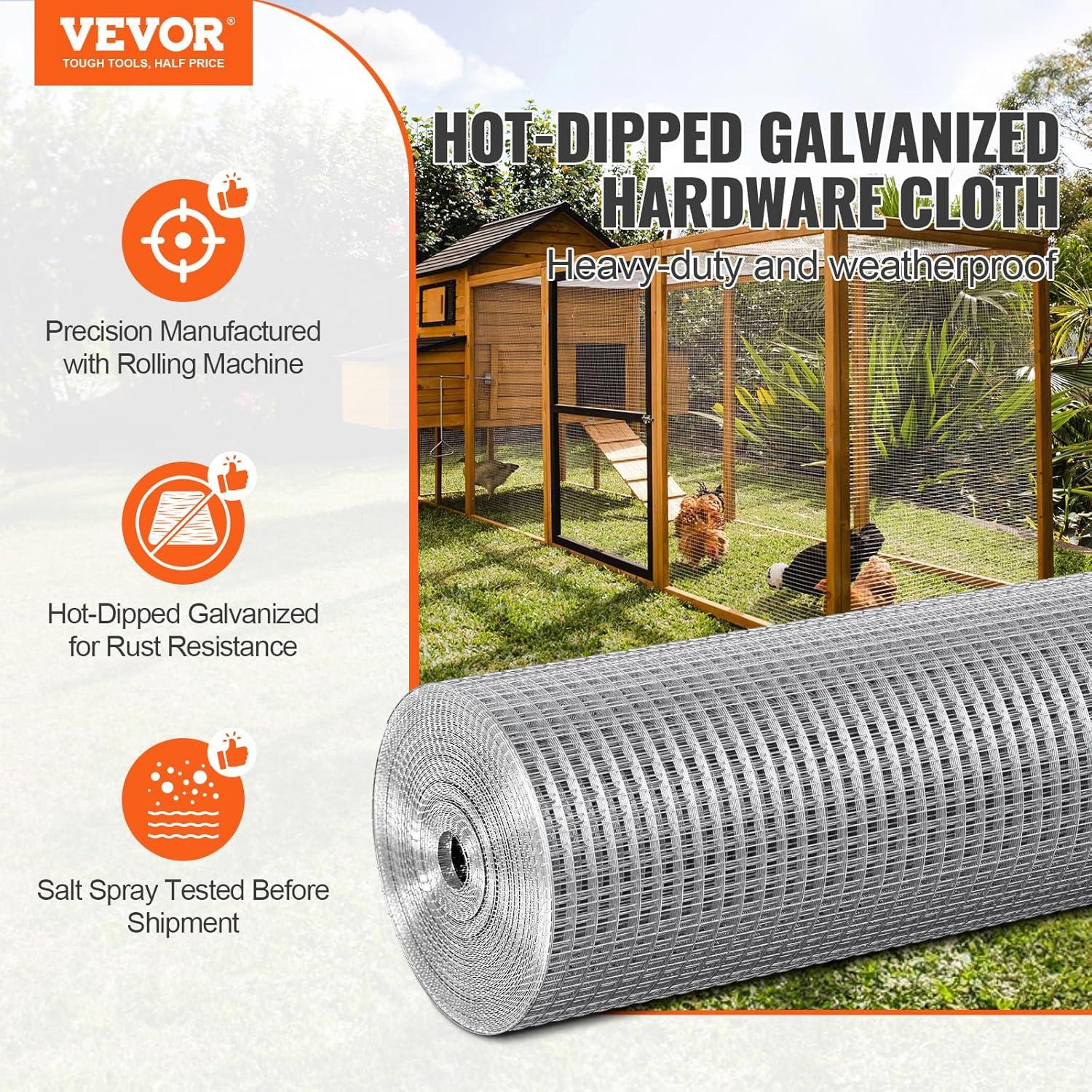 image:imageVEVOR Hardware Cloth 14 inch 48in x 100 ft 23 Gauge Hot Dipped Galvanized Wire Mesh Roll Chicken Wire Fencing Wire Mesh for Rabbit Cages Garden Small Rodents24 x 50