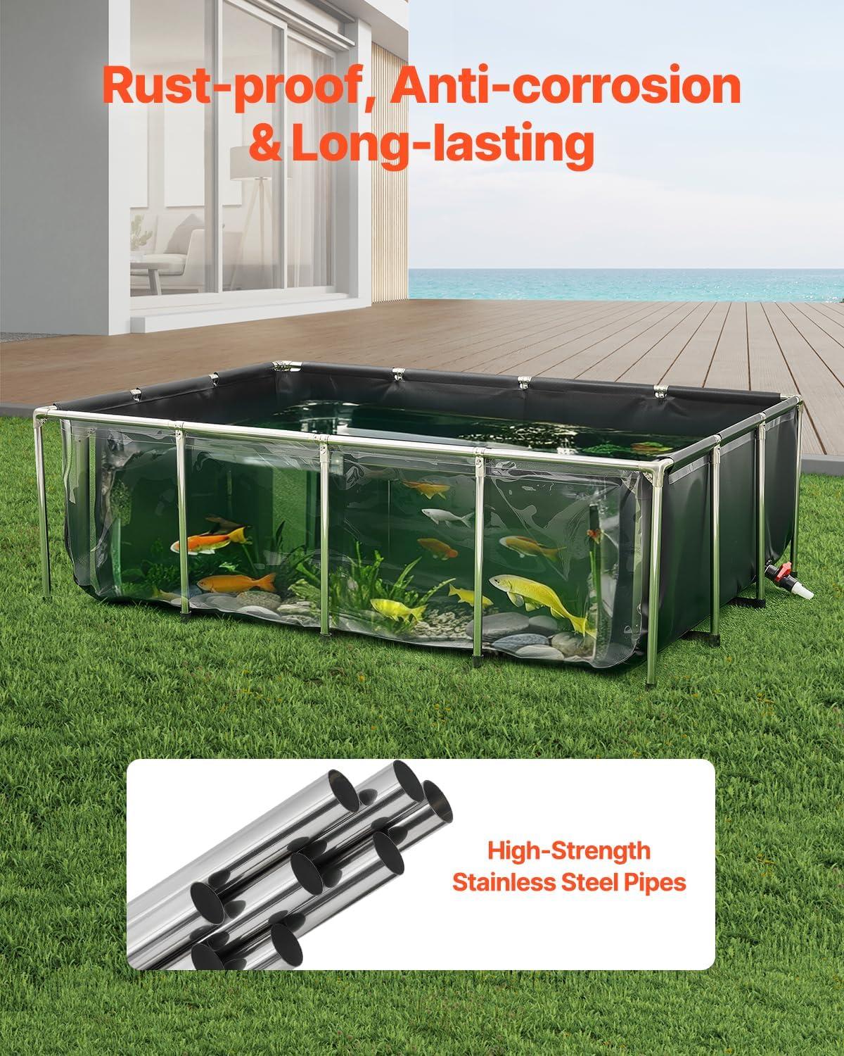 image:imageVEVOR KOI Aquarium Tank Above Ground Fish Pond 127 Gallon Foldable Canvas Fish Pool Pond with Clear Viewing Panel OutdoorIndoor No Dig Turtle Goldfish Pond with 304SS Frame and Drain ValveWith Clear Panel