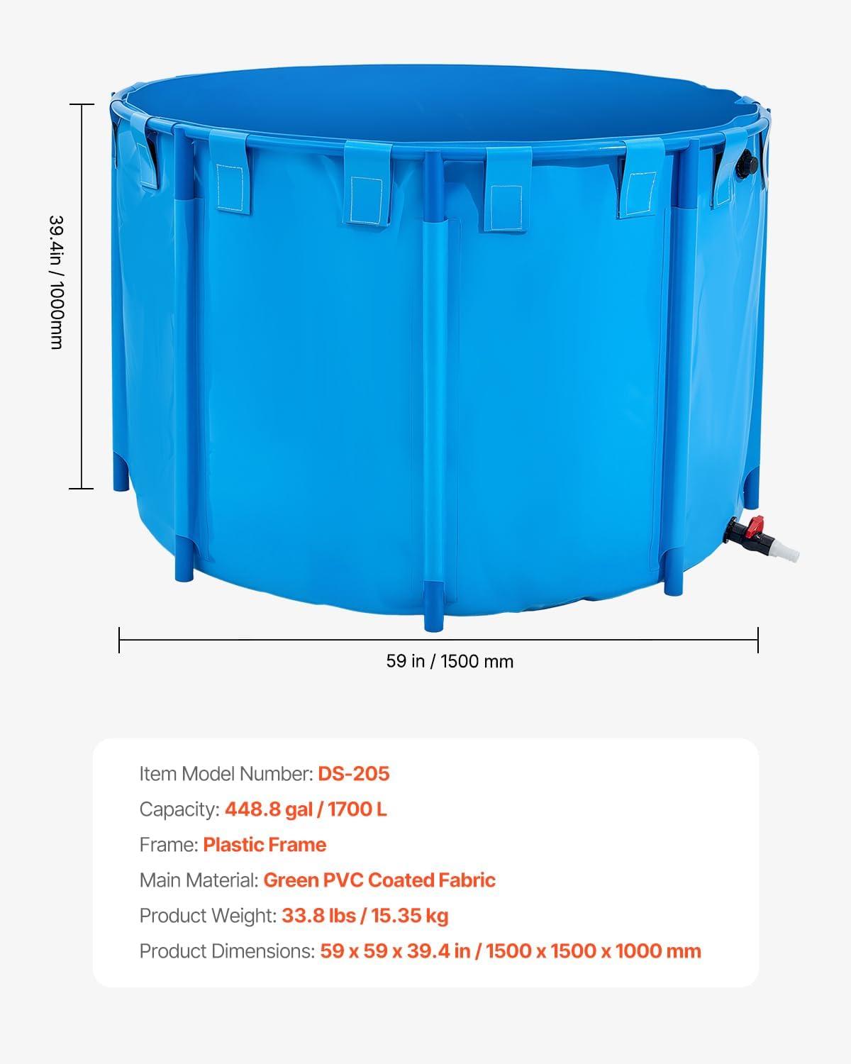 image:imageVEVOR KOI Aquarium Tank Above Ground Fish Pond 127 Gallon Foldable Canvas Fish Pool Pond with Clear Viewing Panel OutdoorIndoor No Dig Turtle Goldfish Pond with 304SS Frame and Drain ValveRoundBlue