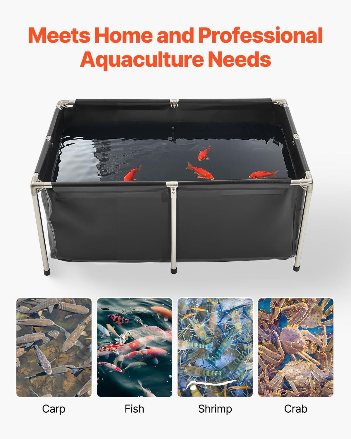 image:imageVEVOR KOI Aquarium Tank Above Ground Fish Pond 127 Gallon Foldable Canvas Fish Pool Pond with Clear Viewing Panel OutdoorIndoor No Dig Turtle Goldfish Pond with 304SS Frame and Drain ValveNo Clear Panel