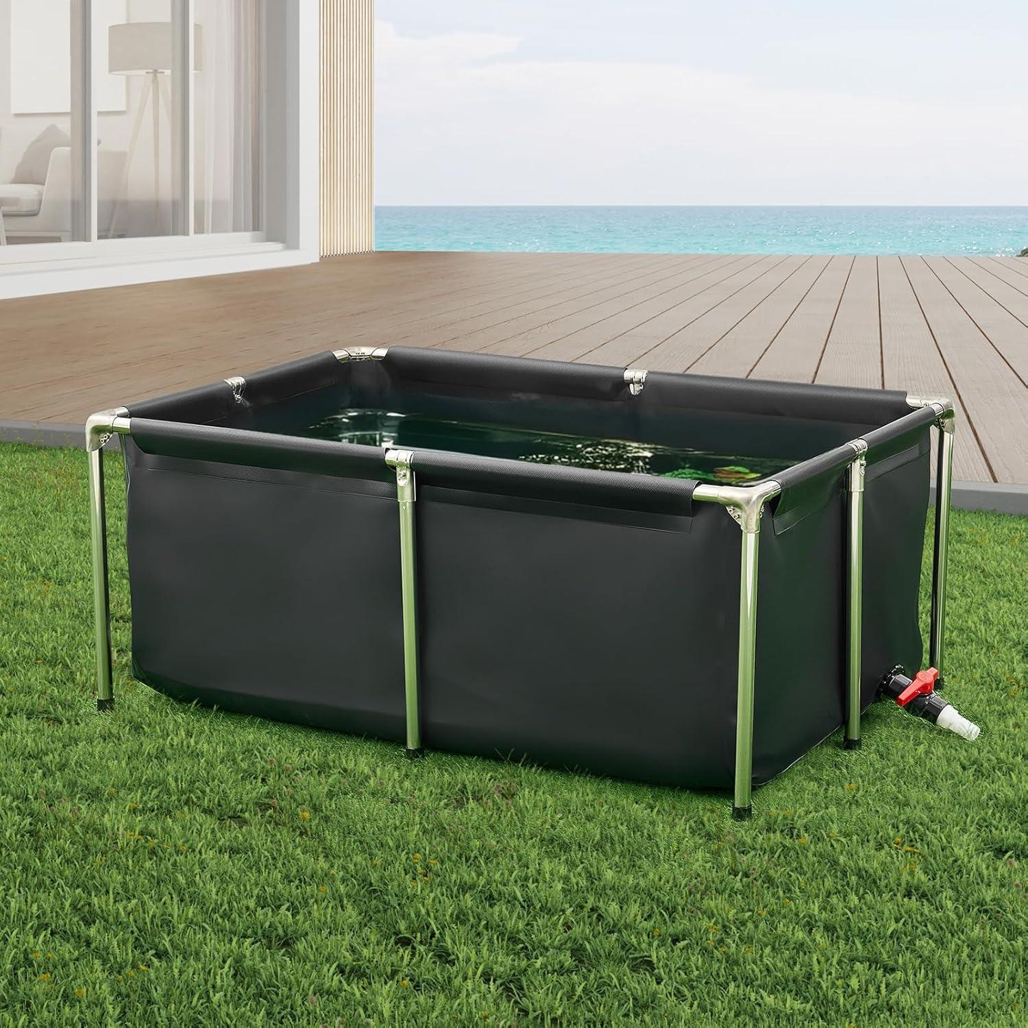 image:imageVEVOR KOI Aquarium Tank Above Ground Fish Pond 127 Gallon Foldable Canvas Fish Pool Pond with Clear Viewing Panel OutdoorIndoor No Dig Turtle Goldfish Pond with 304SS Frame and Drain ValveNo Clear Panel