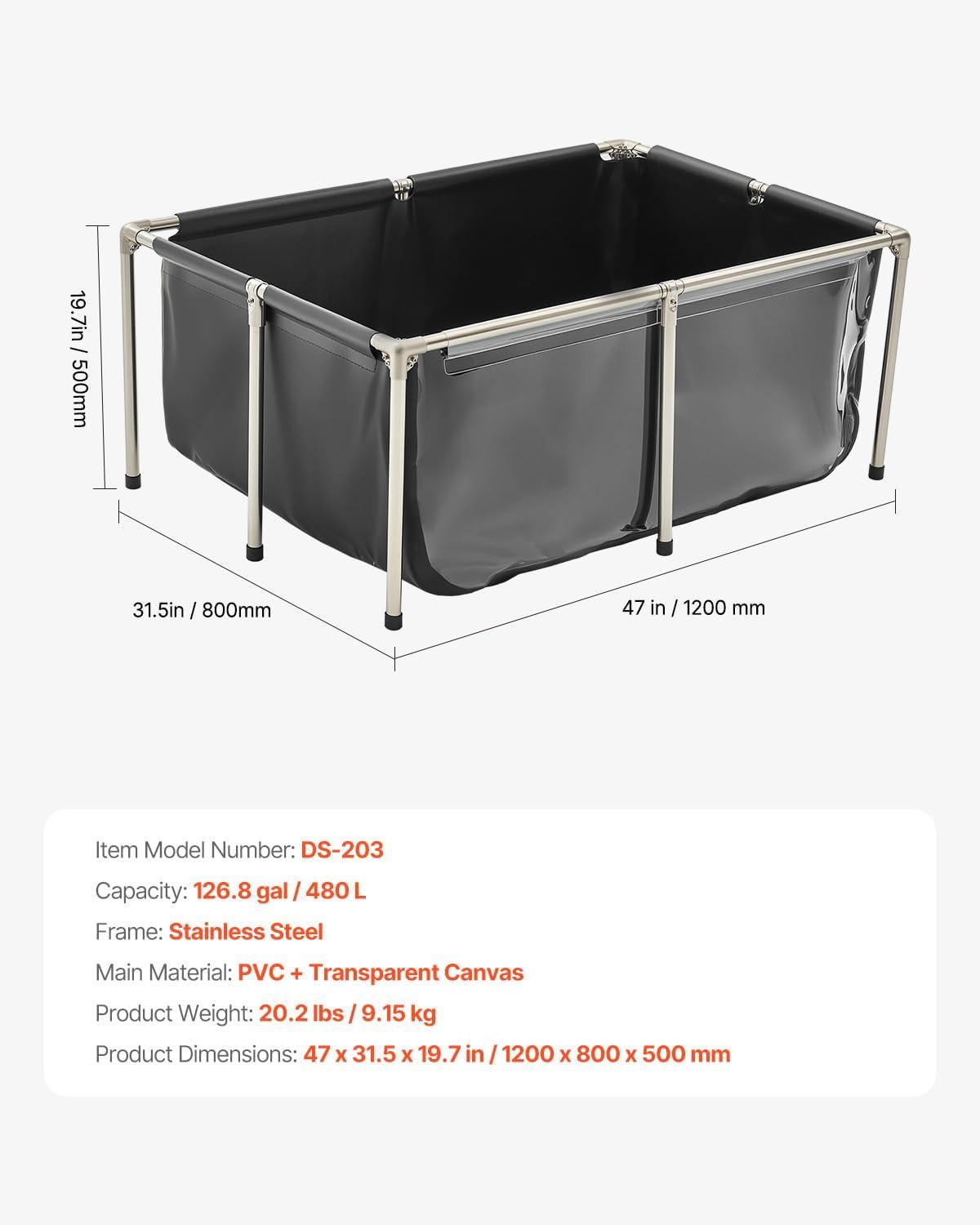 image:imageVEVOR KOI Aquarium Tank Above Ground Fish Pond 127 Gallon Foldable Canvas Fish Pool Pond with Clear Viewing Panel OutdoorIndoor No Dig Turtle Goldfish Pond with 304SS Frame and Drain ValveWith Clear Panel