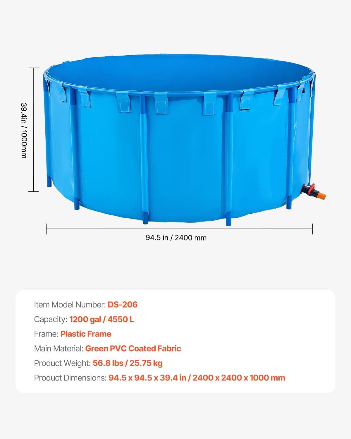 image:imageVEVOR KOI Aquarium Tank Above Ground Fish Pond 127 Gallon Foldable Canvas Fish Pool Pond with Clear Viewing Panel OutdoorIndoor No Dig Turtle Goldfish Pond with 304SS Frame and Drain ValveRoundBlue