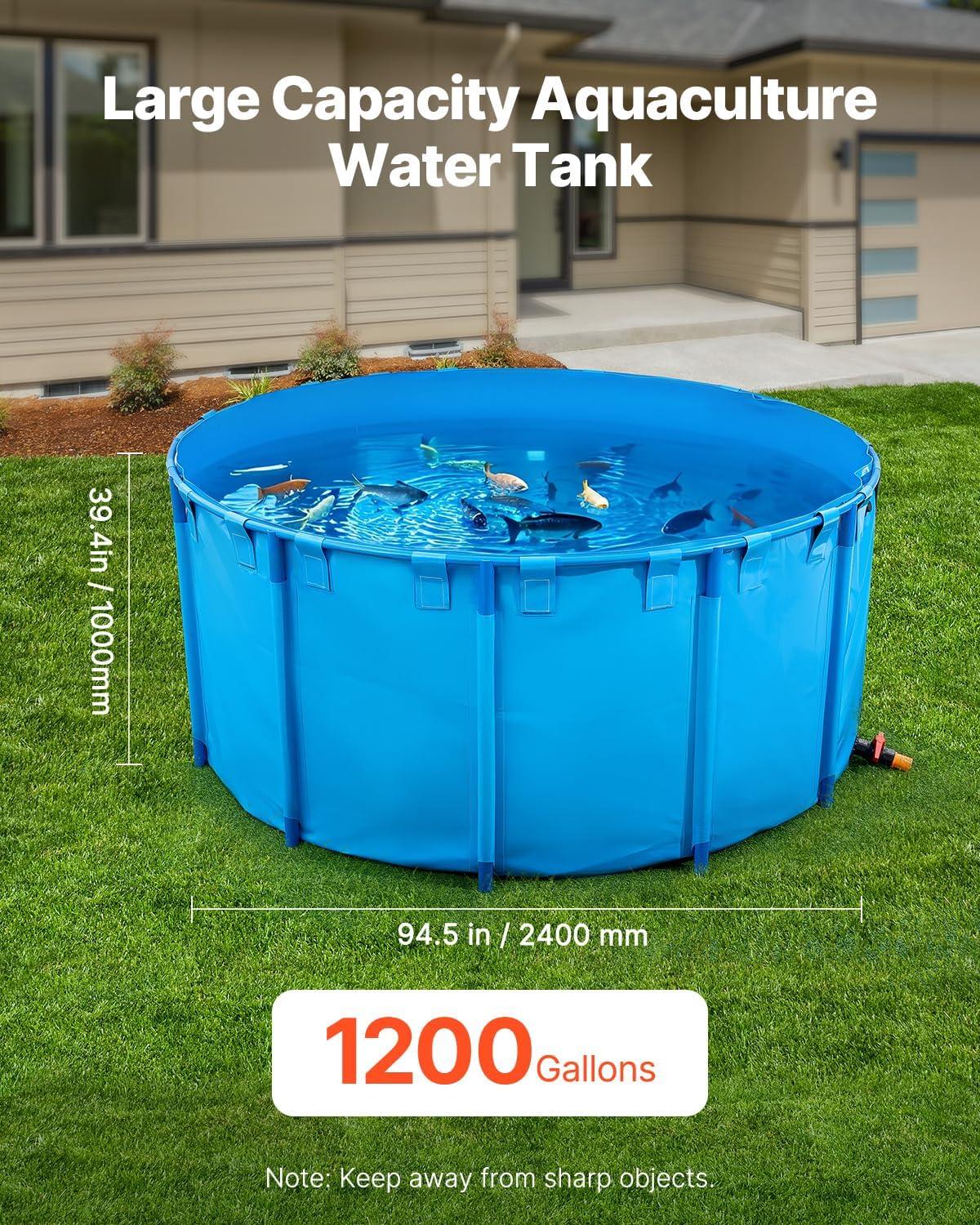 image:imageVEVOR KOI Aquarium Tank Above Ground Fish Pond 127 Gallon Foldable Canvas Fish Pool Pond with Clear Viewing Panel OutdoorIndoor No Dig Turtle Goldfish Pond with 304SS Frame and Drain ValveRoundBlue