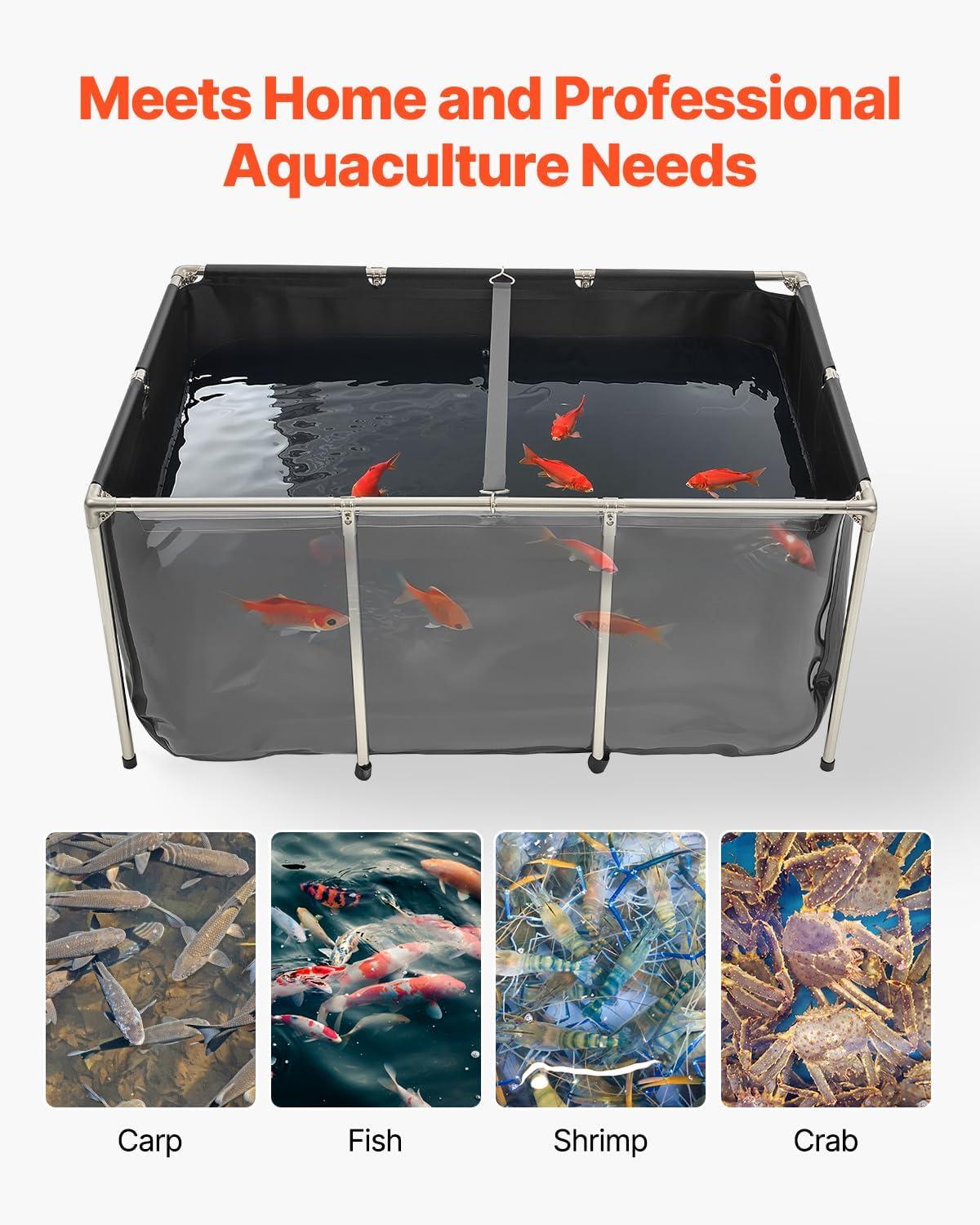 image:imageVEVOR KOI Aquarium Tank Above Ground Fish Pond 127 Gallon Foldable Canvas Fish Pool Pond with Clear Viewing Panel OutdoorIndoor No Dig Turtle Goldfish Pond with 304SS Frame and Drain ValveWith Clear Panel