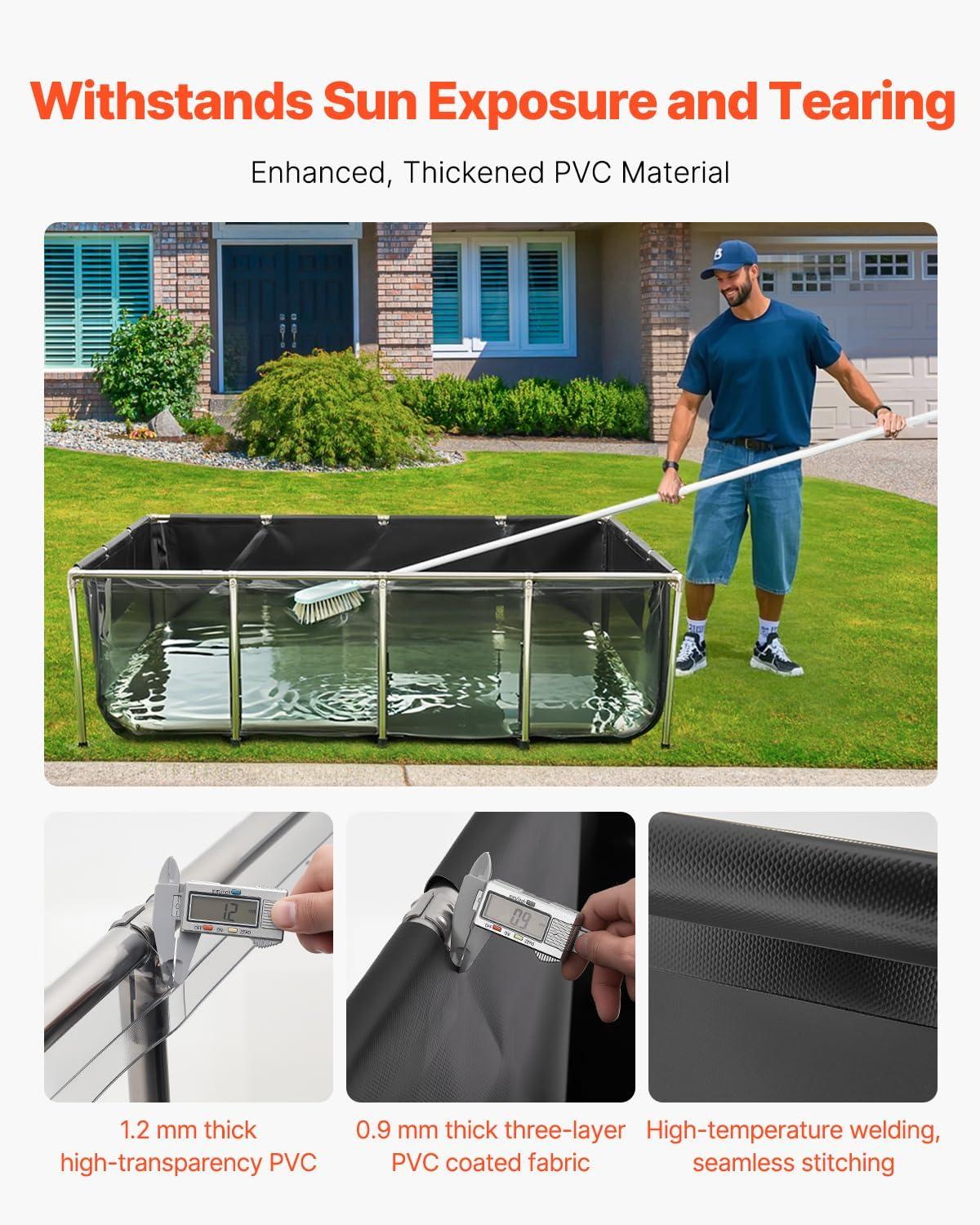 image:imageVEVOR KOI Aquarium Tank Above Ground Fish Pond 127 Gallon Foldable Canvas Fish Pool Pond with Clear Viewing Panel OutdoorIndoor No Dig Turtle Goldfish Pond with 304SS Frame and Drain ValveWith Clear Panel