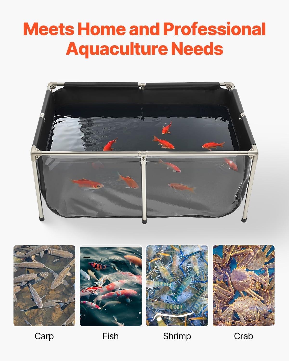 image:imageVEVOR KOI Aquarium Tank Above Ground Fish Pond 127 Gallon Foldable Canvas Fish Pool Pond with Clear Viewing Panel OutdoorIndoor No Dig Turtle Goldfish Pond with 304SS Frame and Drain ValveWith Clear Panel