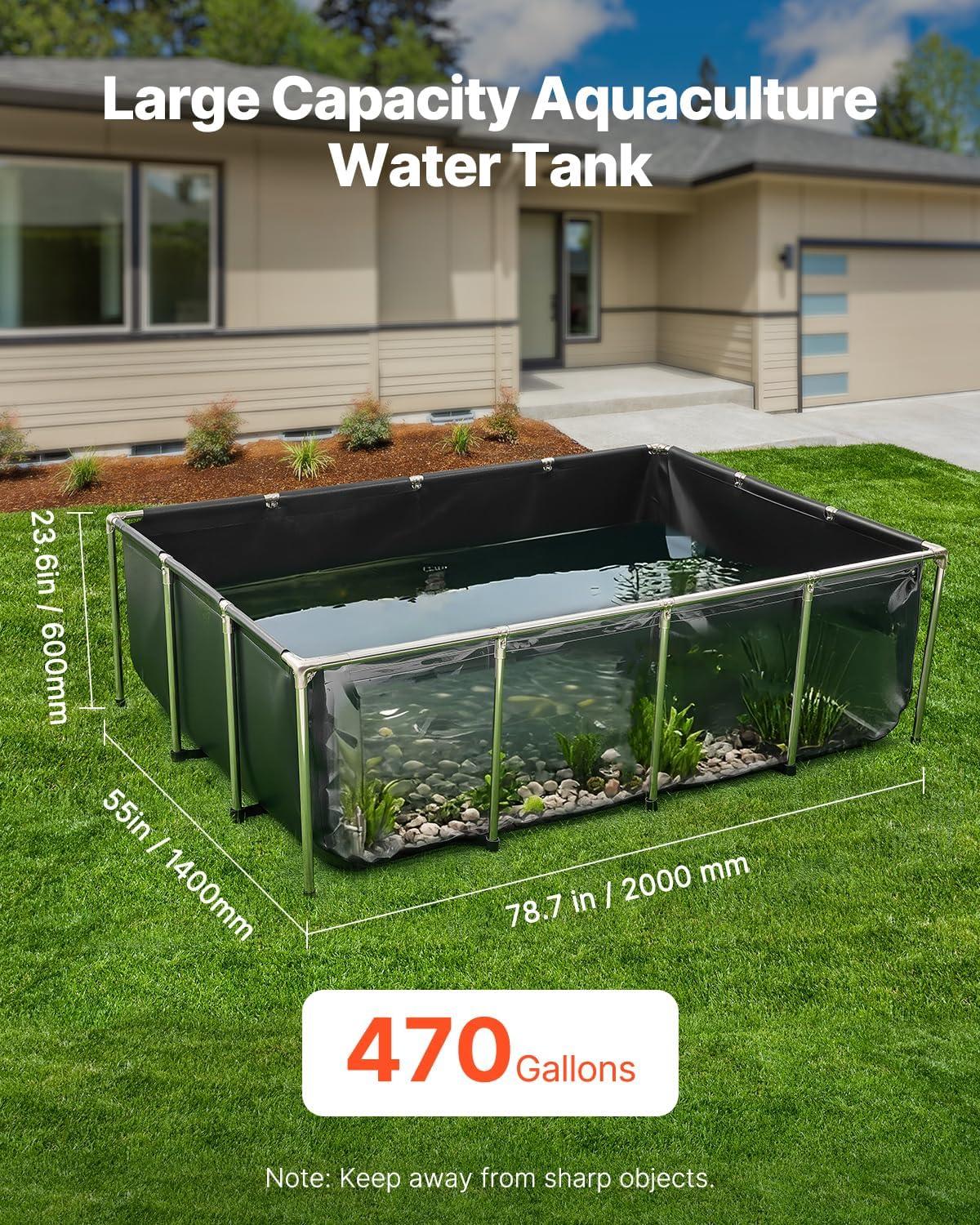 image:imageVEVOR KOI Aquarium Tank Above Ground Fish Pond 127 Gallon Foldable Canvas Fish Pool Pond with Clear Viewing Panel OutdoorIndoor No Dig Turtle Goldfish Pond with 304SS Frame and Drain ValveWith Clear Panel