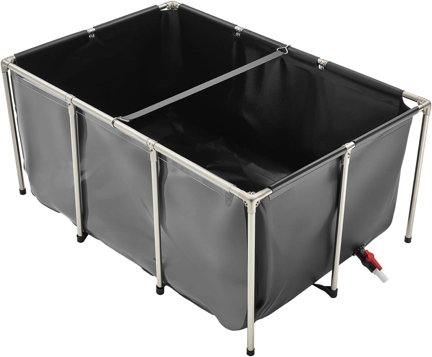 image:imageVEVOR KOI Aquarium Tank Above Ground Fish Pond 127 Gallon Foldable Canvas Fish Pool Pond with Clear Viewing Panel OutdoorIndoor No Dig Turtle Goldfish Pond with 304SS Frame and Drain ValveWith Clear Panel