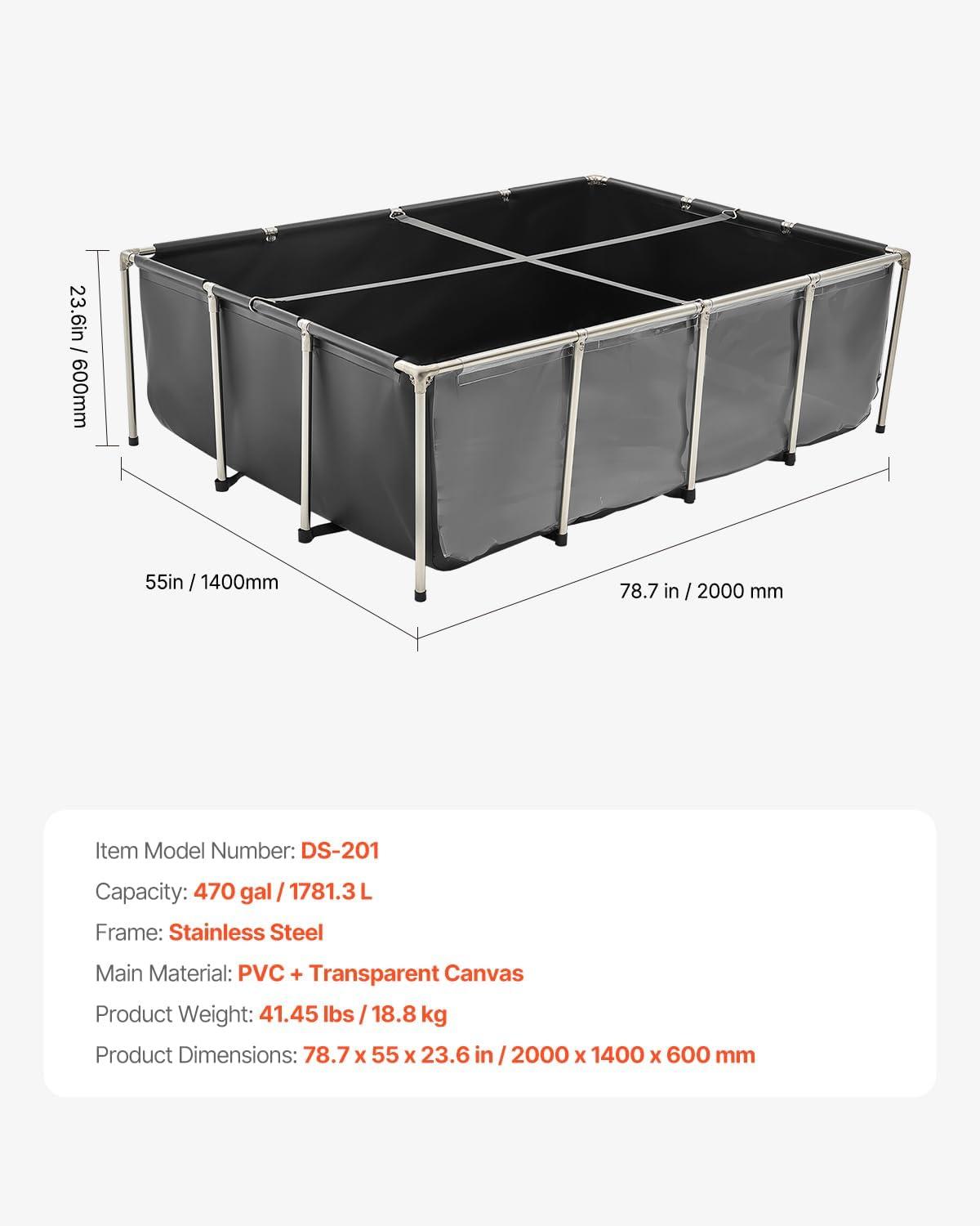 image:imageVEVOR KOI Aquarium Tank Above Ground Fish Pond 127 Gallon Foldable Canvas Fish Pool Pond with Clear Viewing Panel OutdoorIndoor No Dig Turtle Goldfish Pond with 304SS Frame and Drain ValveWith Clear Panel