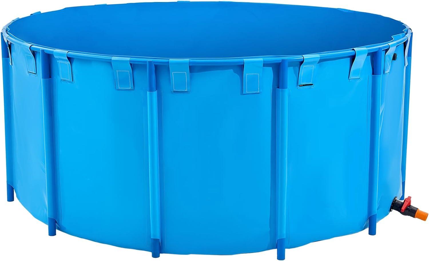 image:imageVEVOR KOI Aquarium Tank Above Ground Fish Pond 127 Gallon Foldable Canvas Fish Pool Pond with Clear Viewing Panel OutdoorIndoor No Dig Turtle Goldfish Pond with 304SS Frame and Drain ValveRoundBlue