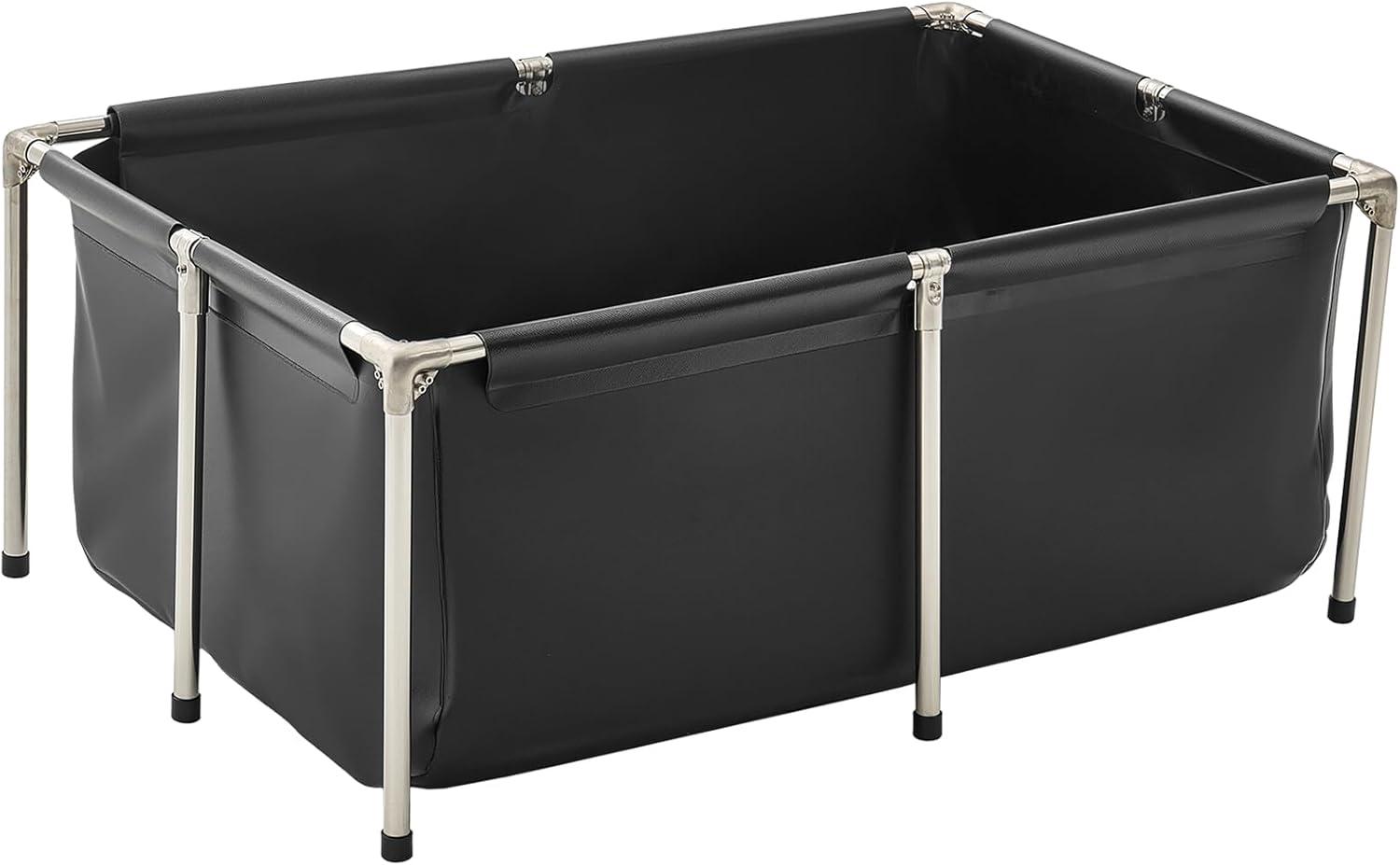 image:imageVEVOR KOI Aquarium Tank Above Ground Fish Pond 127 Gallon Foldable Canvas Fish Pool Pond with Clear Viewing Panel OutdoorIndoor No Dig Turtle Goldfish Pond with 304SS Frame and Drain ValveNo Clear Panel