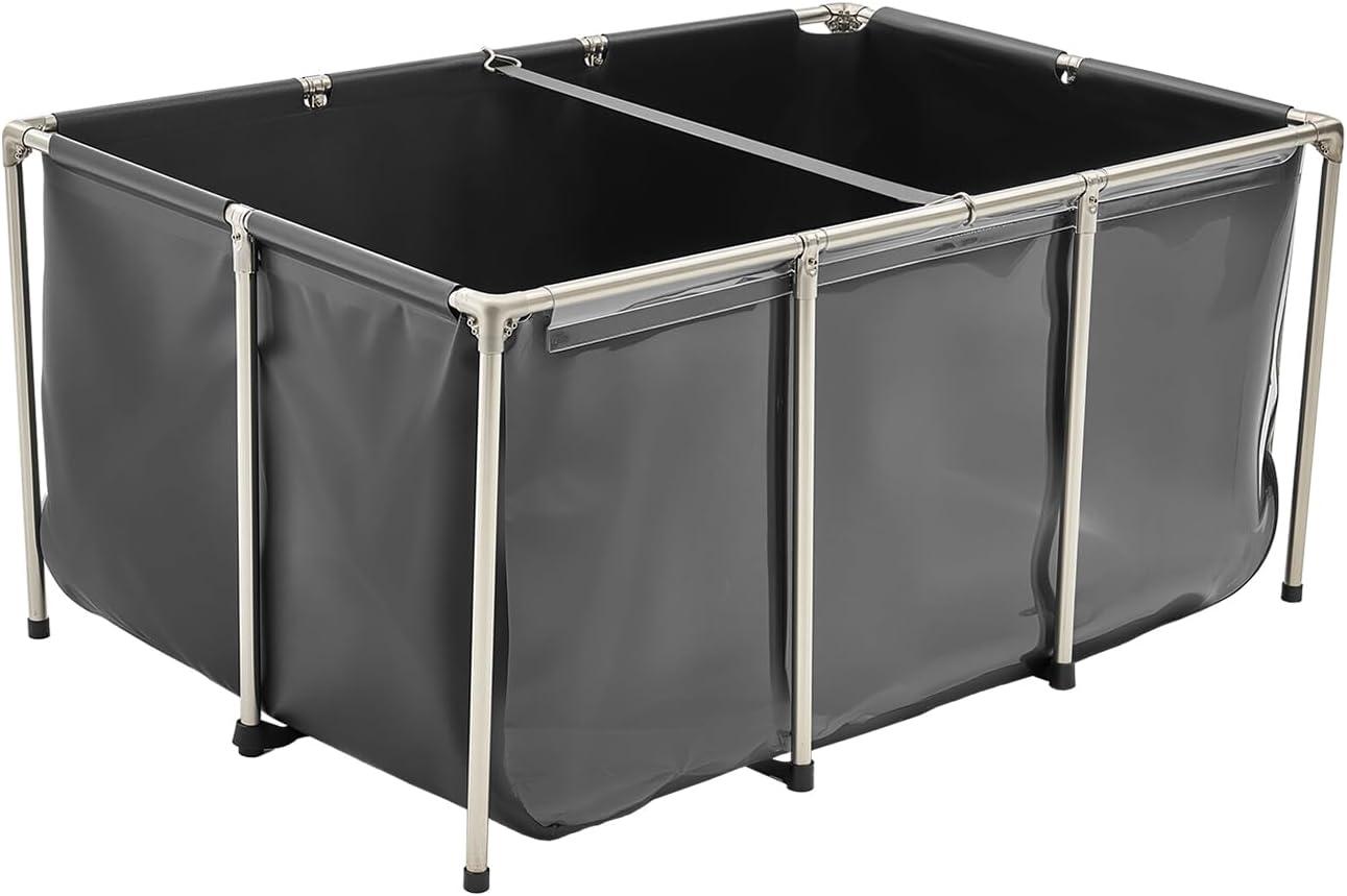 image:imageVEVOR KOI Aquarium Tank Above Ground Fish Pond 127 Gallon Foldable Canvas Fish Pool Pond with Clear Viewing Panel OutdoorIndoor No Dig Turtle Goldfish Pond with 304SS Frame and Drain ValveWith Clear Panel