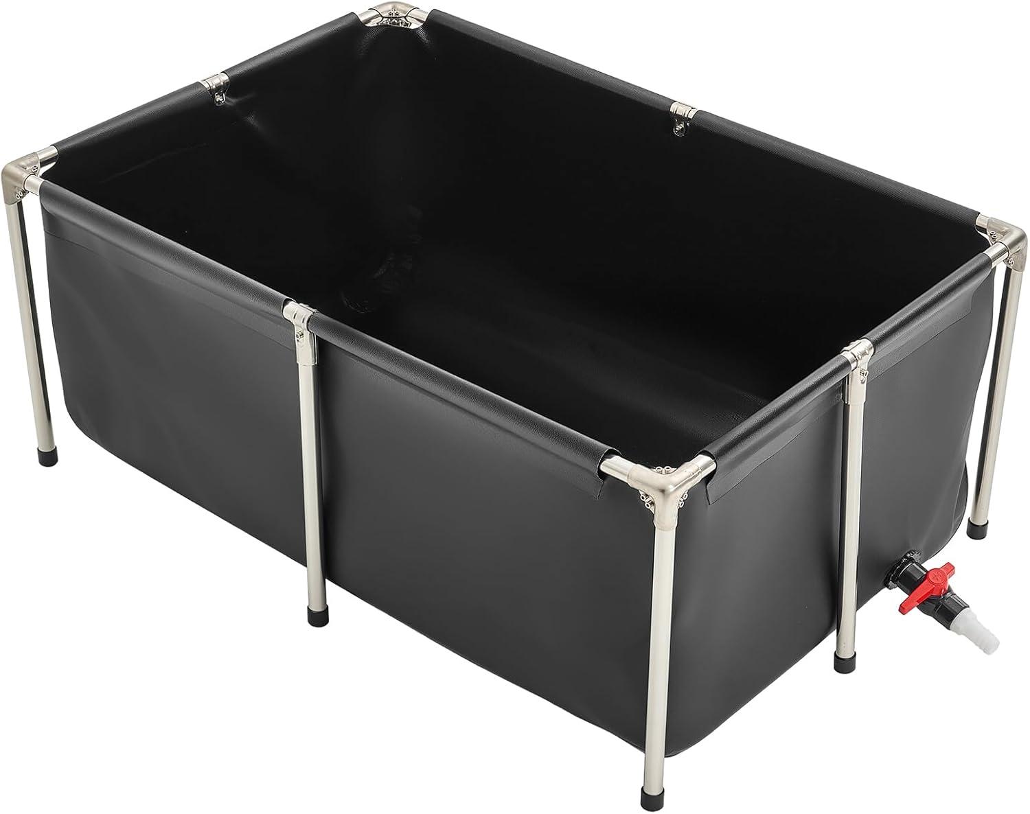 image:imageVEVOR KOI Aquarium Tank Above Ground Fish Pond 127 Gallon Foldable Canvas Fish Pool Pond with Clear Viewing Panel OutdoorIndoor No Dig Turtle Goldfish Pond with 304SS Frame and Drain ValveNo Clear Panel