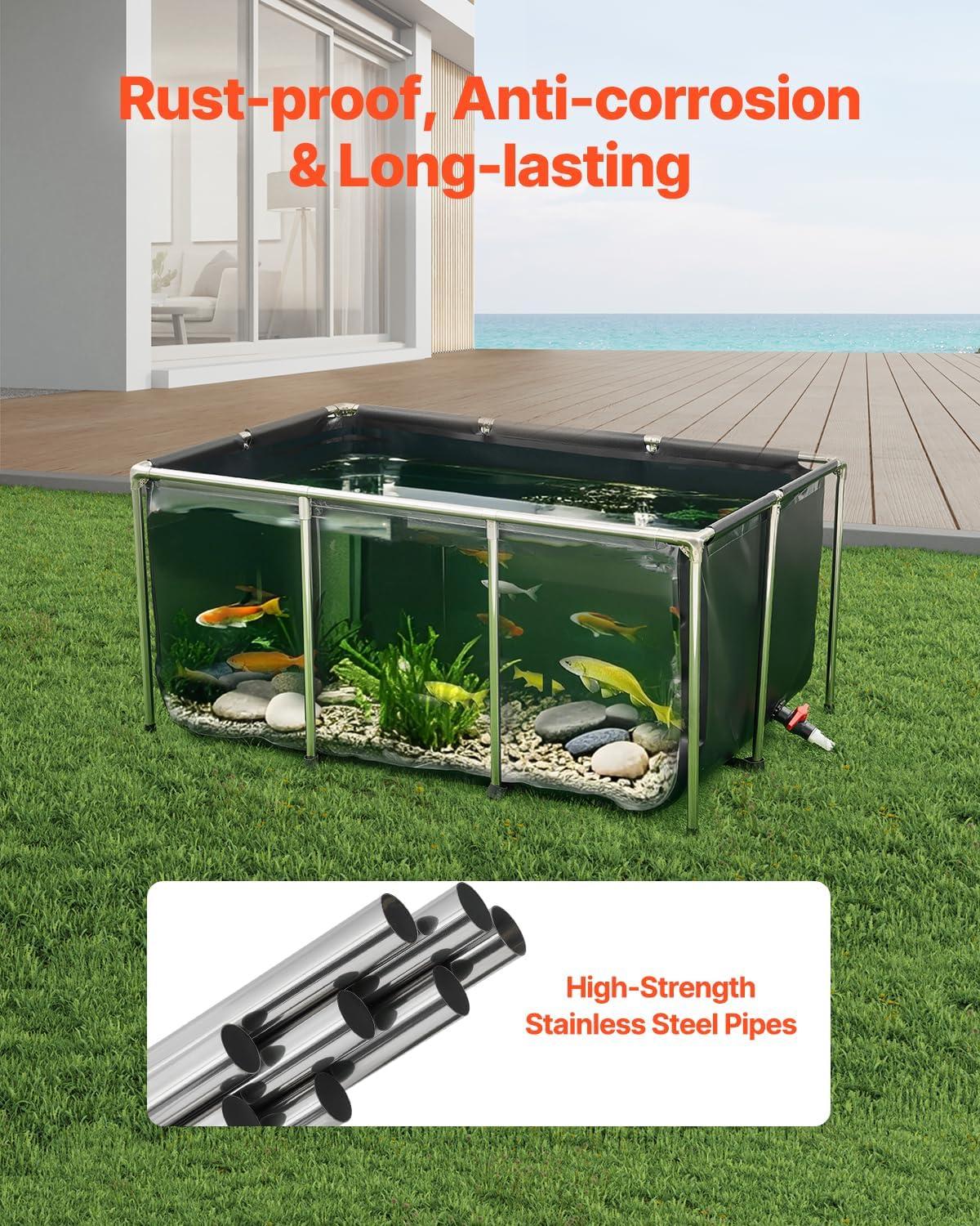 image:imageVEVOR KOI Aquarium Tank Above Ground Fish Pond 127 Gallon Foldable Canvas Fish Pool Pond with Clear Viewing Panel OutdoorIndoor No Dig Turtle Goldfish Pond with 304SS Frame and Drain ValveWith Clear Panel