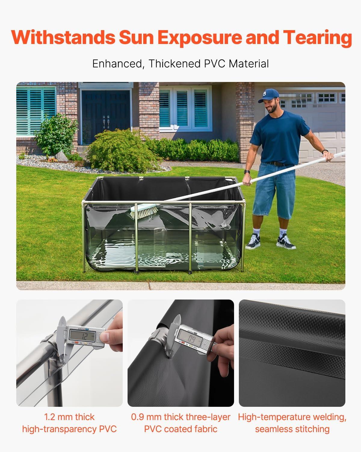 image:imageVEVOR KOI Aquarium Tank Above Ground Fish Pond 127 Gallon Foldable Canvas Fish Pool Pond with Clear Viewing Panel OutdoorIndoor No Dig Turtle Goldfish Pond with 304SS Frame and Drain ValveWith Clear Panel