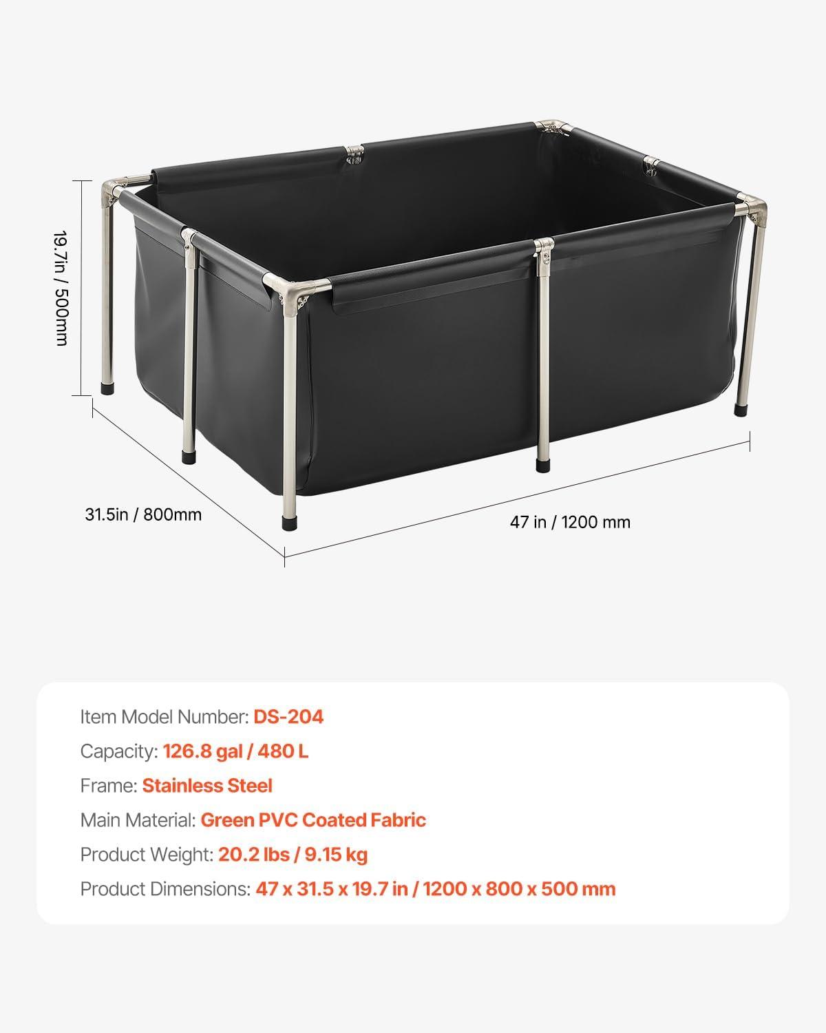 image:imageVEVOR KOI Aquarium Tank Above Ground Fish Pond 127 Gallon Foldable Canvas Fish Pool Pond with Clear Viewing Panel OutdoorIndoor No Dig Turtle Goldfish Pond with 304SS Frame and Drain ValveNo Clear Panel