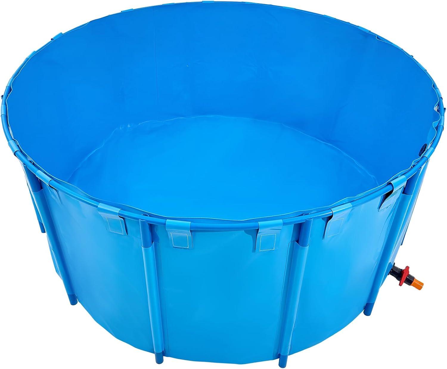 image:imageVEVOR KOI Aquarium Tank Above Ground Fish Pond 127 Gallon Foldable Canvas Fish Pool Pond with Clear Viewing Panel OutdoorIndoor No Dig Turtle Goldfish Pond with 304SS Frame and Drain ValveRoundBlue
