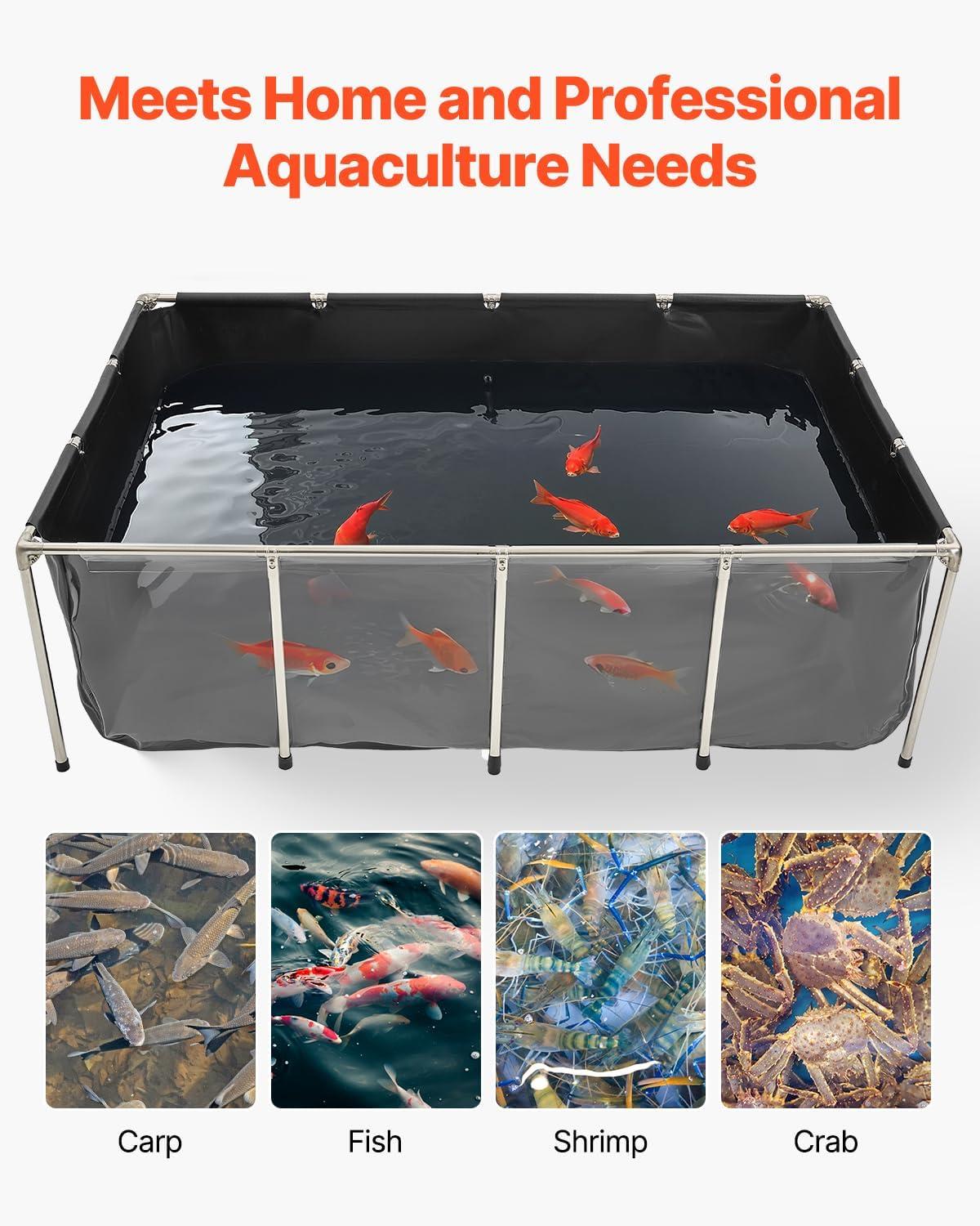 image:imageVEVOR KOI Aquarium Tank Above Ground Fish Pond 127 Gallon Foldable Canvas Fish Pool Pond with Clear Viewing Panel OutdoorIndoor No Dig Turtle Goldfish Pond with 304SS Frame and Drain ValveWith Clear Panel