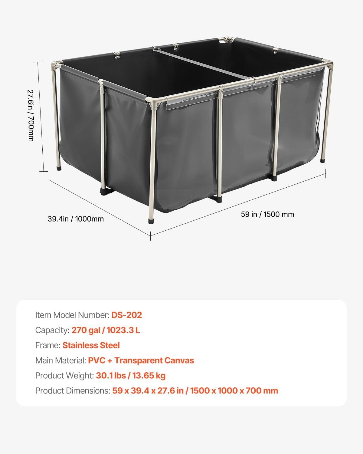 image:imageVEVOR KOI Aquarium Tank Above Ground Fish Pond 127 Gallon Foldable Canvas Fish Pool Pond with Clear Viewing Panel OutdoorIndoor No Dig Turtle Goldfish Pond with 304SS Frame and Drain ValveWith Clear Panel