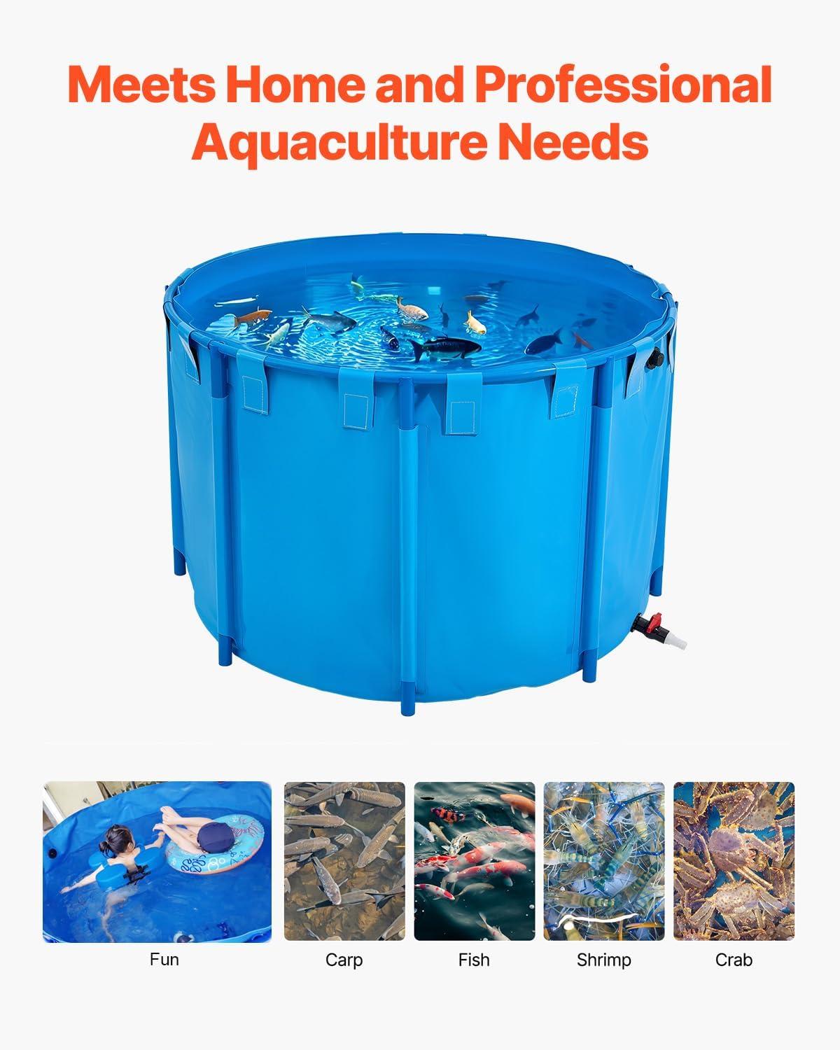 image:imageVEVOR KOI Aquarium Tank Above Ground Fish Pond 127 Gallon Foldable Canvas Fish Pool Pond with Clear Viewing Panel OutdoorIndoor No Dig Turtle Goldfish Pond with 304SS Frame and Drain ValveRoundBlue