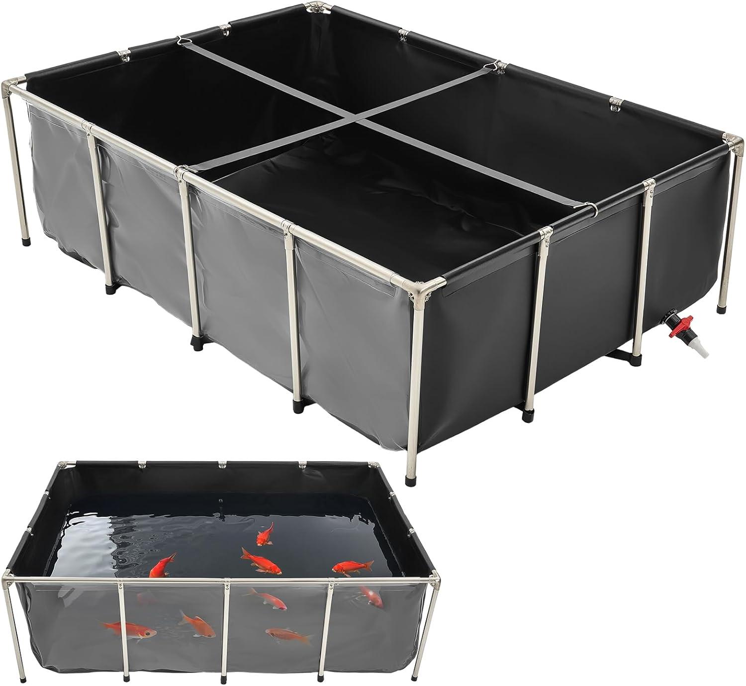 image:imageVEVOR KOI Aquarium Tank Above Ground Fish Pond 127 Gallon Foldable Canvas Fish Pool Pond with Clear Viewing Panel OutdoorIndoor No Dig Turtle Goldfish Pond with 304SS Frame and Drain ValveWith Clear Panel