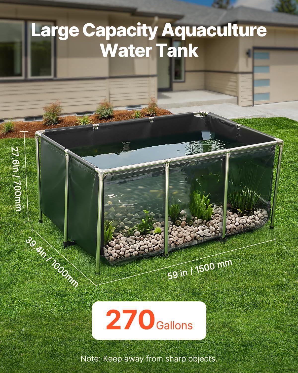 image:imageVEVOR KOI Aquarium Tank Above Ground Fish Pond 127 Gallon Foldable Canvas Fish Pool Pond with Clear Viewing Panel OutdoorIndoor No Dig Turtle Goldfish Pond with 304SS Frame and Drain ValveWith Clear Panel