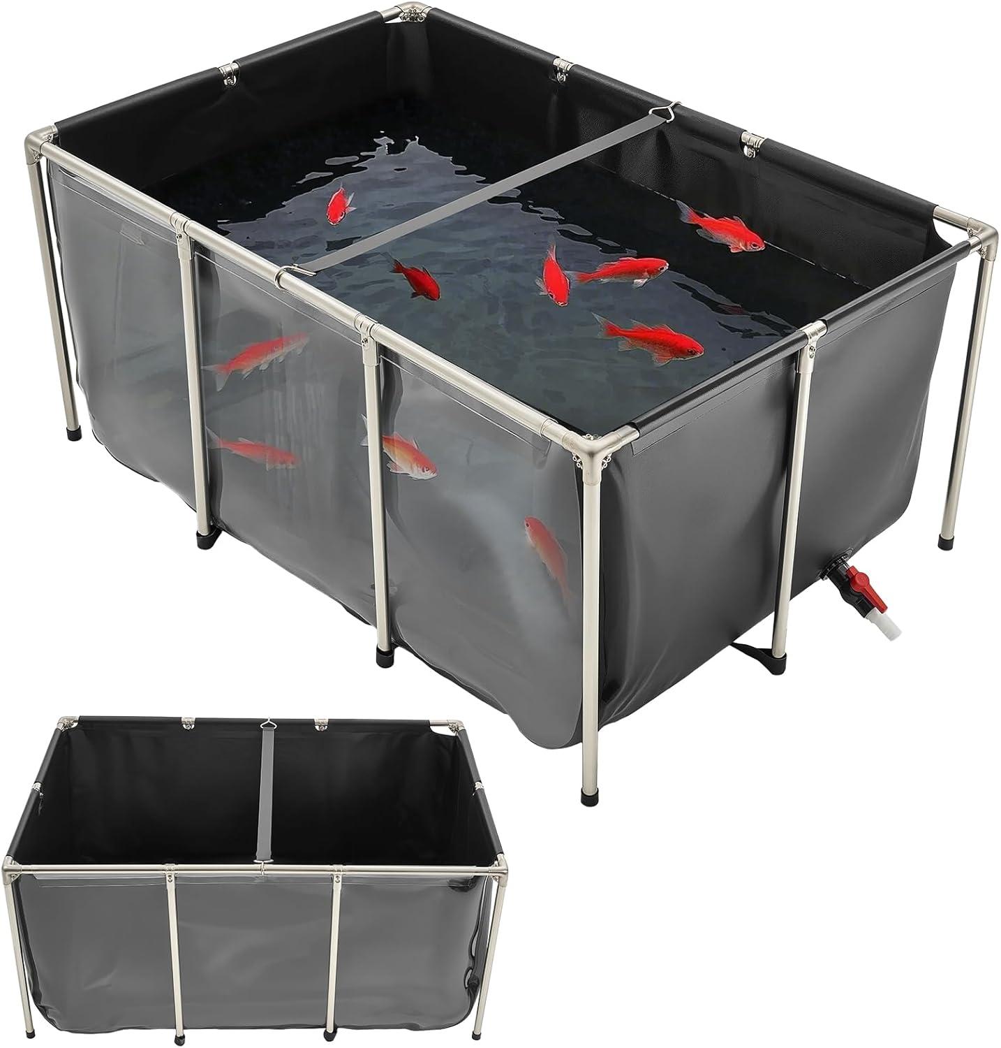 image:imageVEVOR KOI Aquarium Tank Above Ground Fish Pond 127 Gallon Foldable Canvas Fish Pool Pond with Clear Viewing Panel OutdoorIndoor No Dig Turtle Goldfish Pond with 304SS Frame and Drain ValveWith Clear Panel