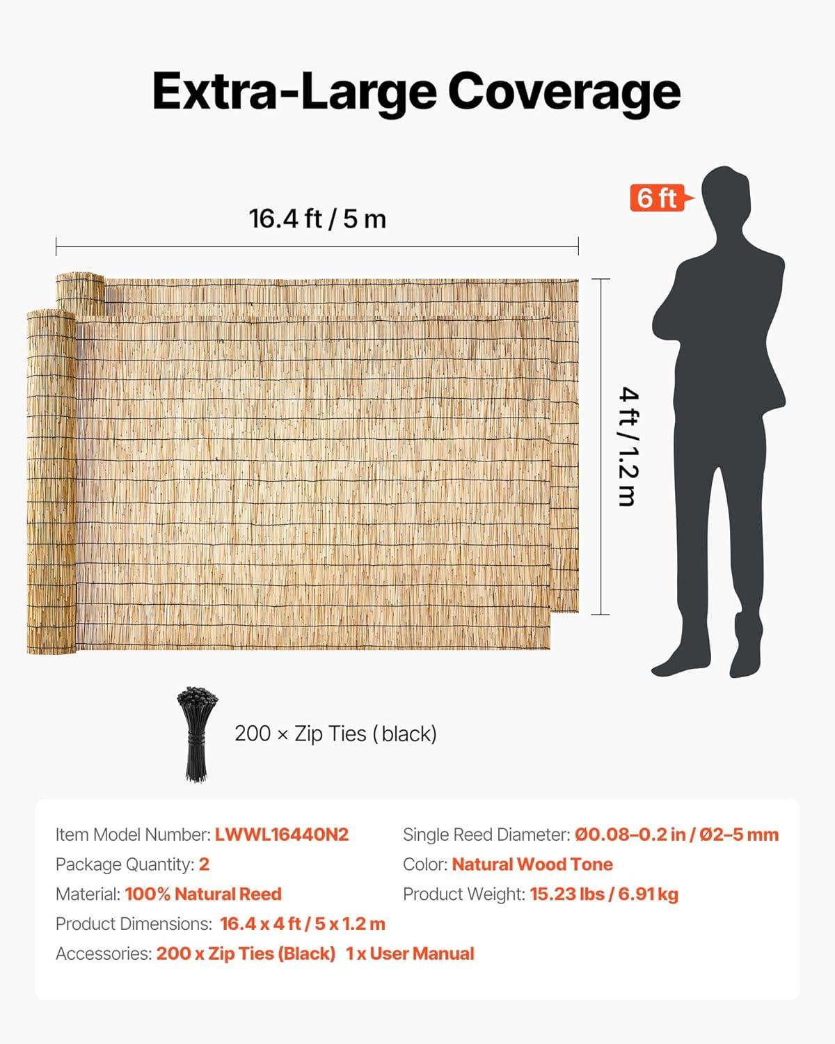 image:imageVEVOR Natural Reed Fencing 558 x 164 ft Decorative Natural Reed Fencing Roll Decorative Fence for Backyard Garden Divider Privacy Screen Panel Curtain for Balcony Patio Garden Backyard OutdoorNatural