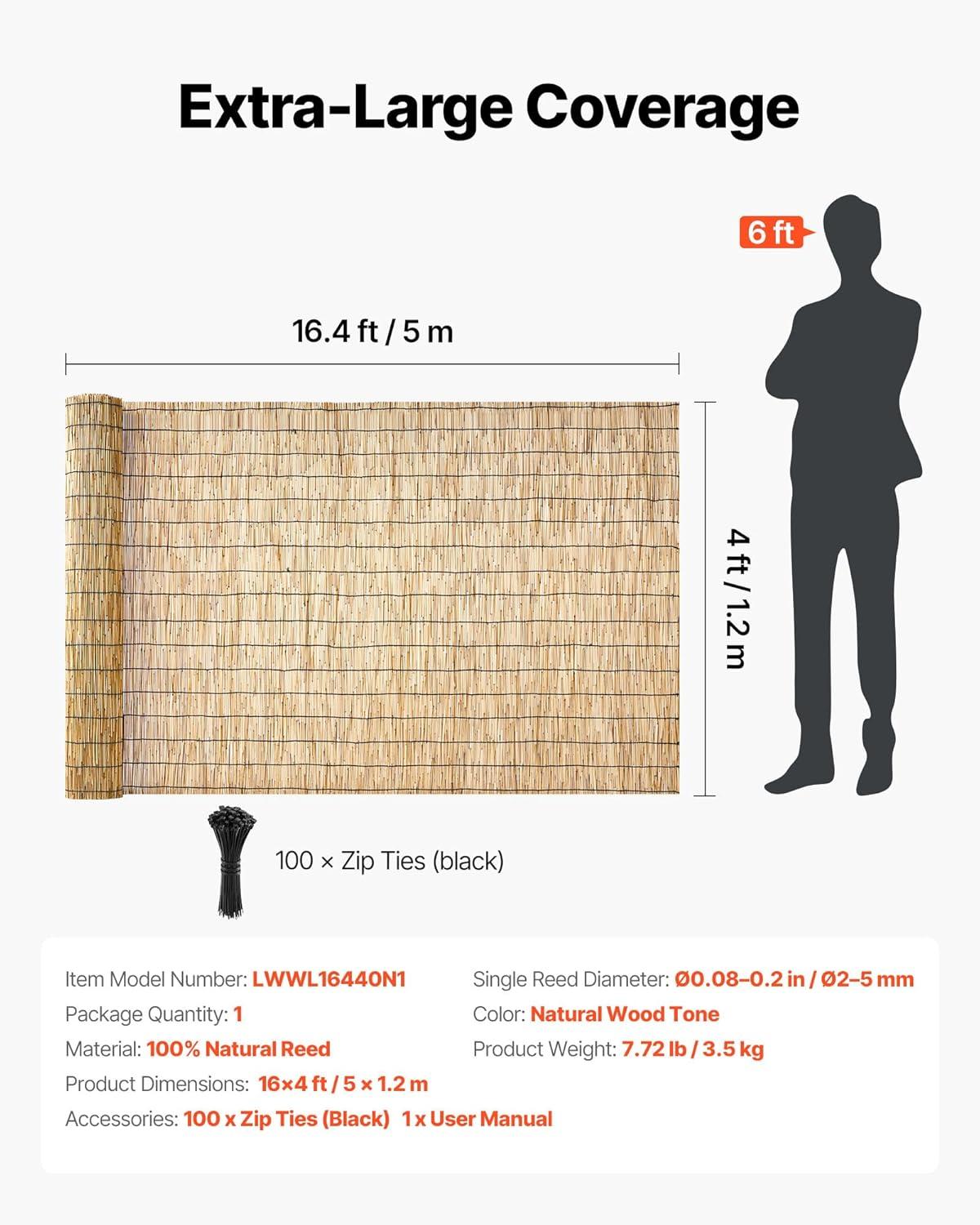 image:imageVEVOR Natural Reed Fencing 558 x 164 ft Decorative Natural Reed Fencing Roll Decorative Fence for Backyard Garden Divider Privacy Screen Panel Curtain for Balcony Patio Garden Backyard OutdoorNatural