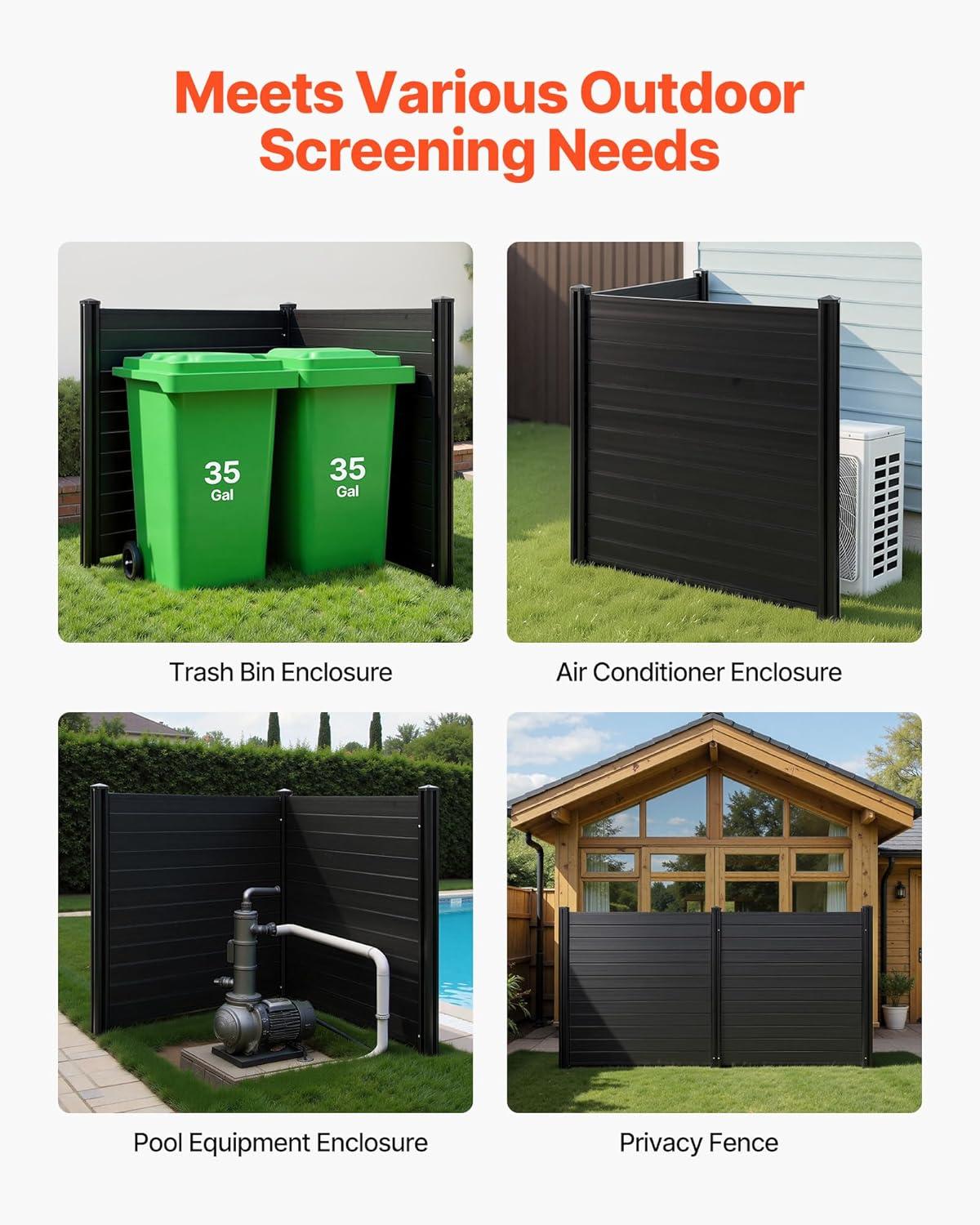 image:imageVEVOR Outdoor Privacy Screens 50 W x 50 H Air Conditioner Fence Pool Equipment Enclosure Horizontal Vinyl Privacy Fence Perfect to Enclose Trash Can and AC Units 2PanelBlack