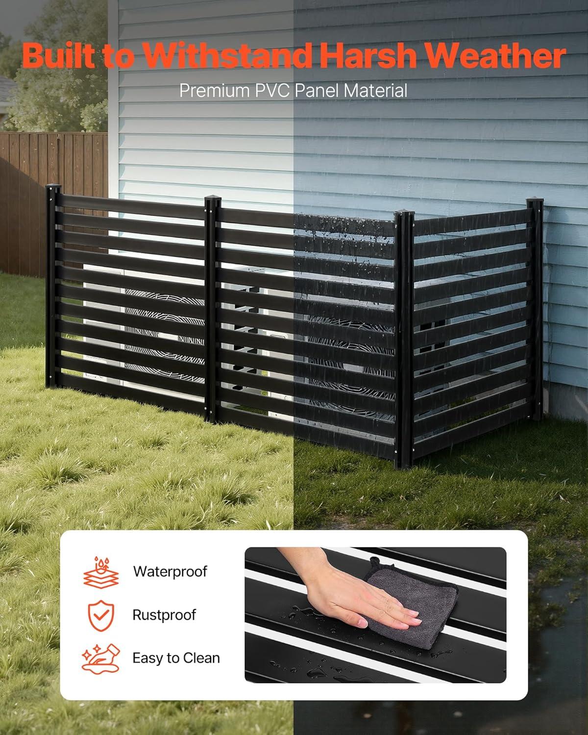 image:imageVEVOR Outdoor Privacy Screens 50 W x 50 H Air Conditioner Fence Pool Equipment Enclosure Horizontal Vinyl Privacy Fence Perfect to Enclose Trash Can and AC Units 2PanelBlack