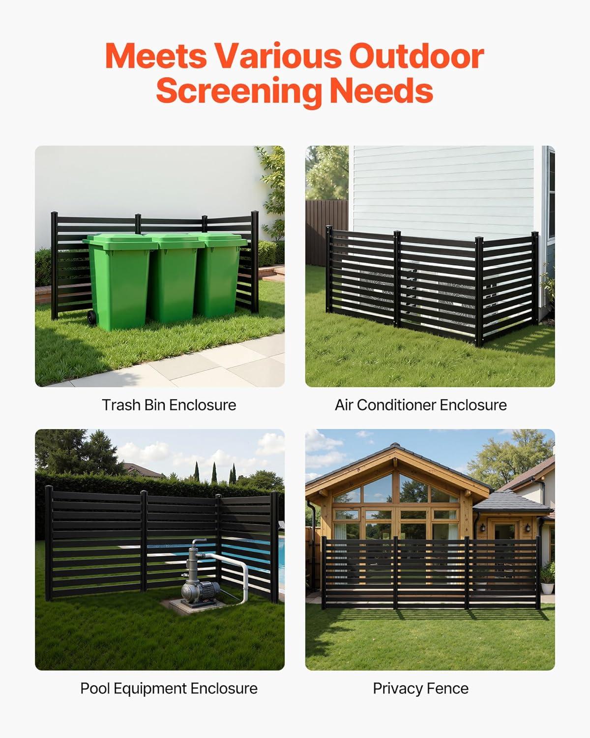 image:imageVEVOR Outdoor Privacy Screens 50 W x 50 H Air Conditioner Fence Pool Equipment Enclosure Horizontal Vinyl Privacy Fence Perfect to Enclose Trash Can and AC Units 2PanelBlack