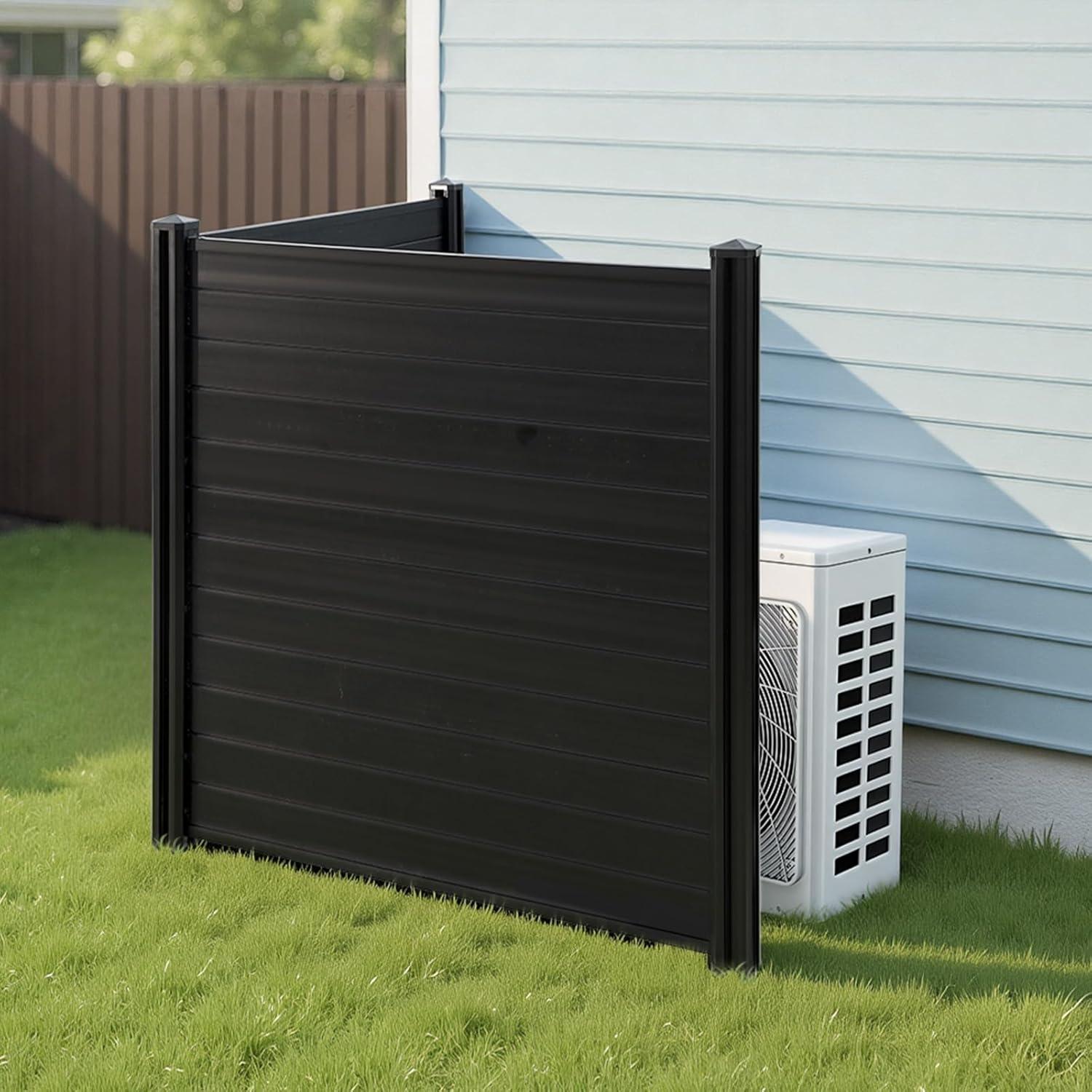 image:imageVEVOR Outdoor Privacy Screens 50 W x 50 H Air Conditioner Fence Pool Equipment Enclosure Horizontal Vinyl Privacy Fence Perfect to Enclose Trash Can and AC Units 2PanelBlack
