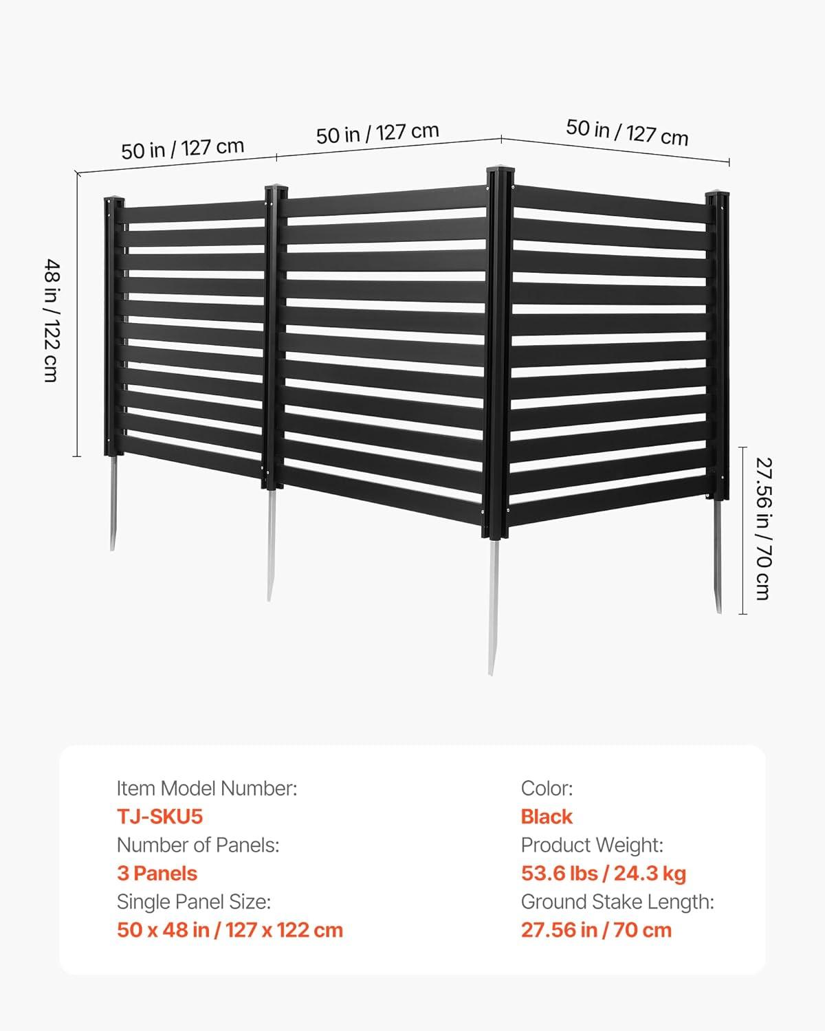 image:imageVEVOR Outdoor Privacy Screens 50 W x 50 H Air Conditioner Fence Pool Equipment Enclosure Horizontal Vinyl Privacy Fence Perfect to Enclose Trash Can and AC Units 2PanelBlack