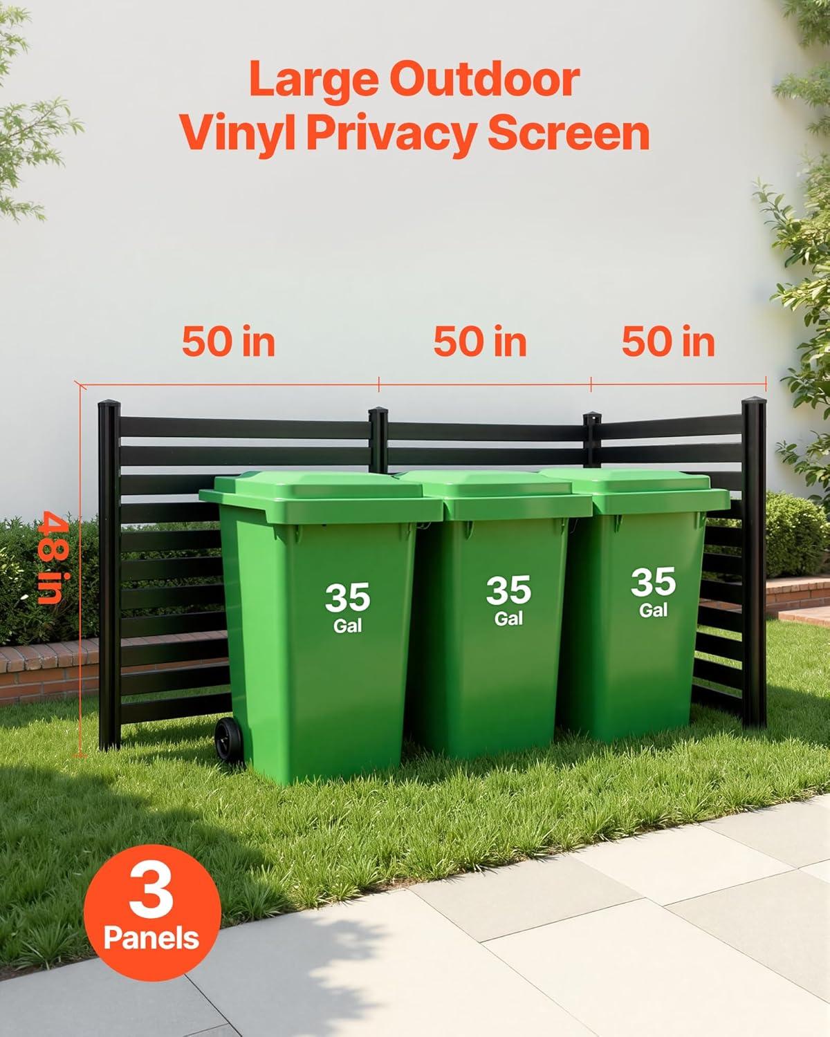 image:imageVEVOR Outdoor Privacy Screens 50 W x 50 H Air Conditioner Fence Pool Equipment Enclosure Horizontal Vinyl Privacy Fence Perfect to Enclose Trash Can and AC Units 2PanelBlack