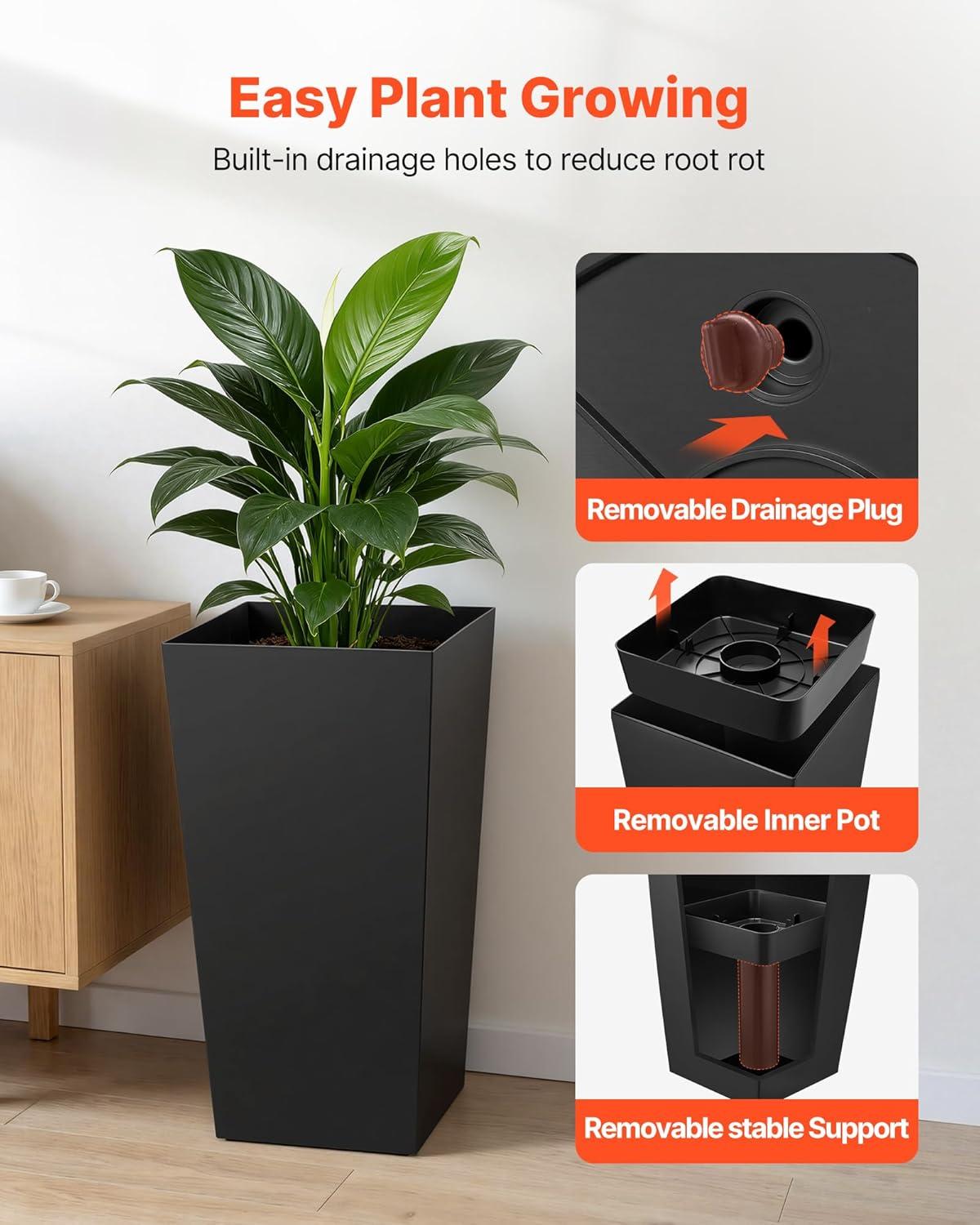 image:imageVEVOR Set of 2 Tall Outdoor Planters 21 H Round Large Planters for Front Porch and Patio Stone Finish Flower Tree Plant PotsBlack