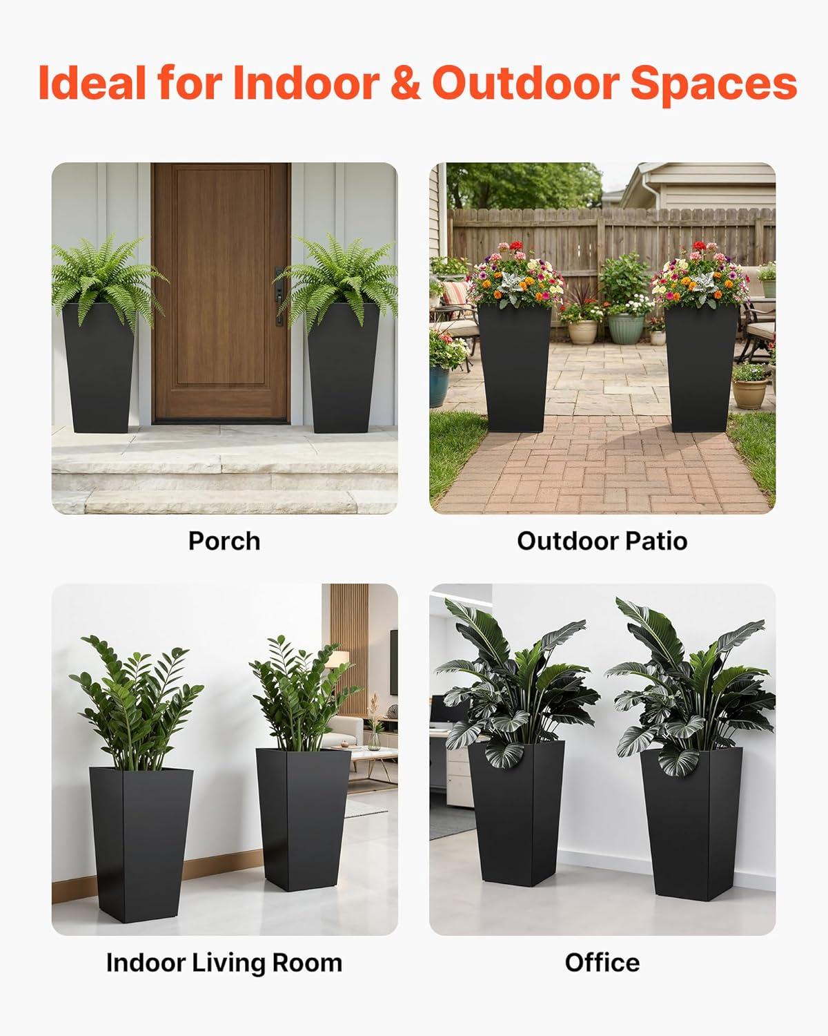 image:imageVEVOR Set of 2 Tall Outdoor Planters 21 H Round Large Planters for Front Porch and Patio Stone Finish Flower Tree Plant PotsBlack