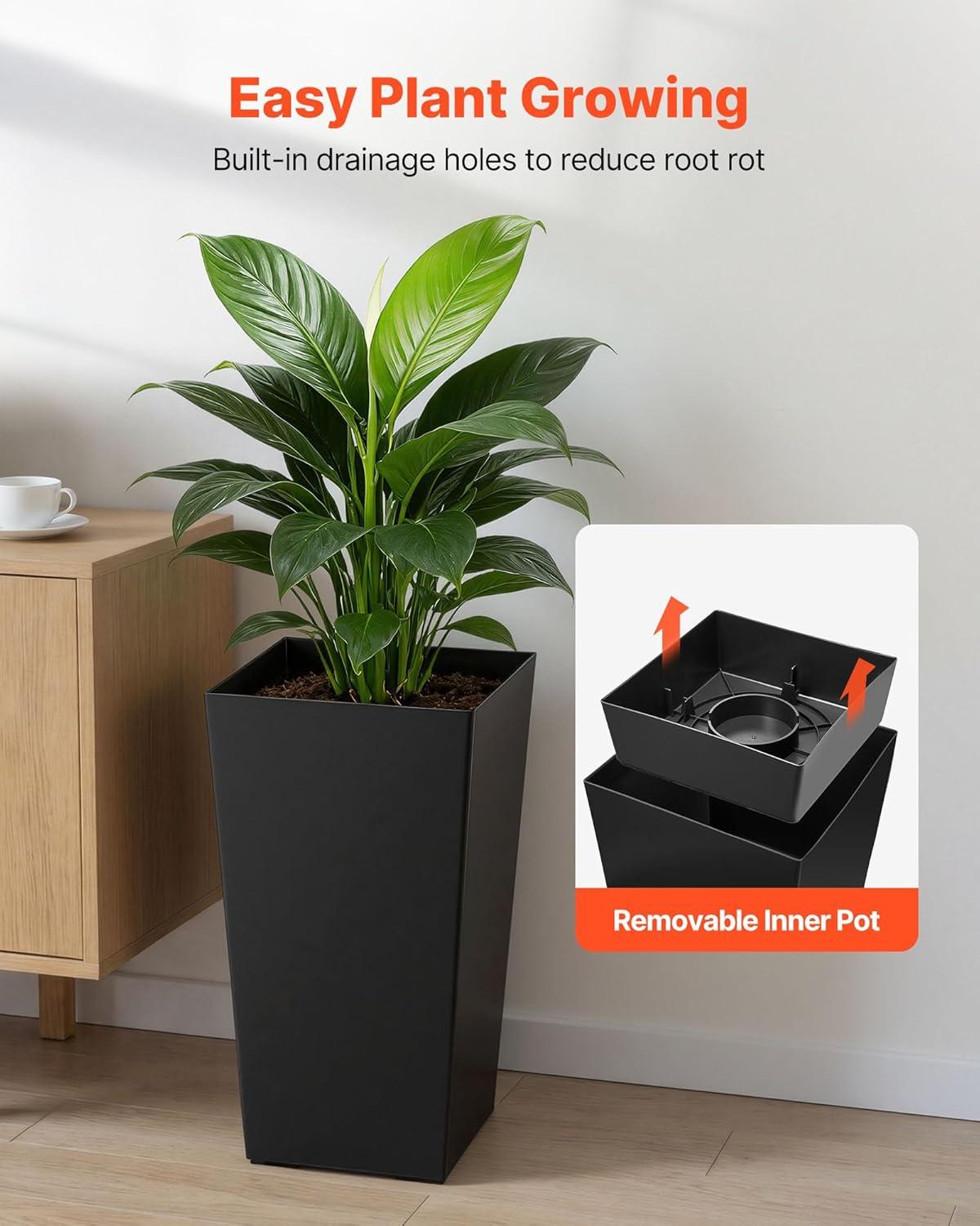 image:imageVEVOR Set of 2 Tall Outdoor Planters 21 H Round Large Planters for Front Porch and Patio Stone Finish Flower Tree Plant PotsBlack