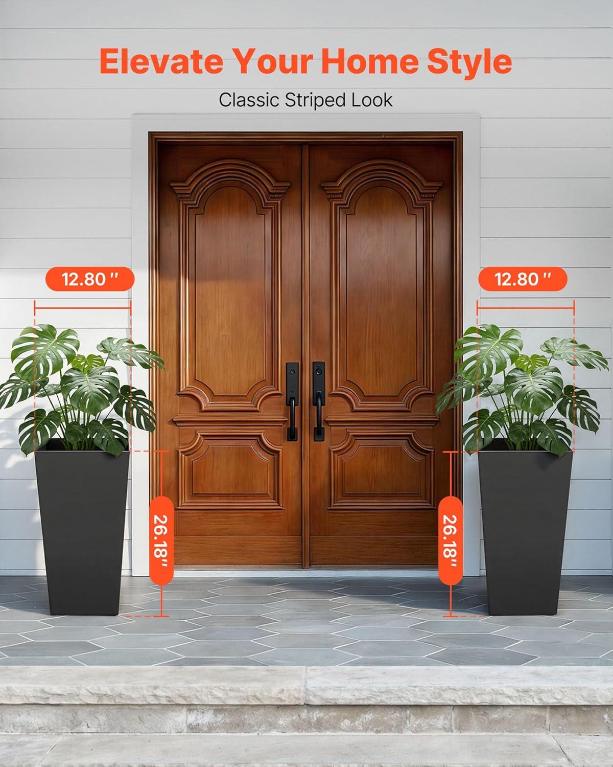 image:imageVEVOR Set of 2 Tall Outdoor Planters 21 H Round Large Planters for Front Porch and Patio Stone Finish Flower Tree Plant PotsBlack