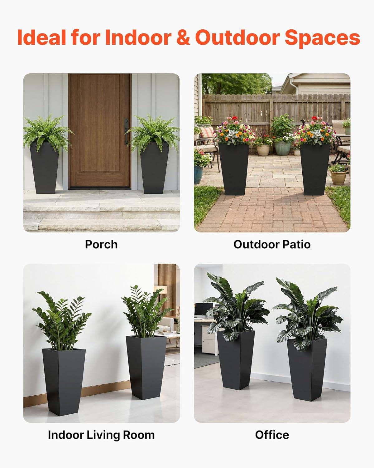 image:imageVEVOR Set of 2 Tall Outdoor Planters 21 H Round Large Planters for Front Porch and Patio Stone Finish Flower Tree Plant PotsBlack