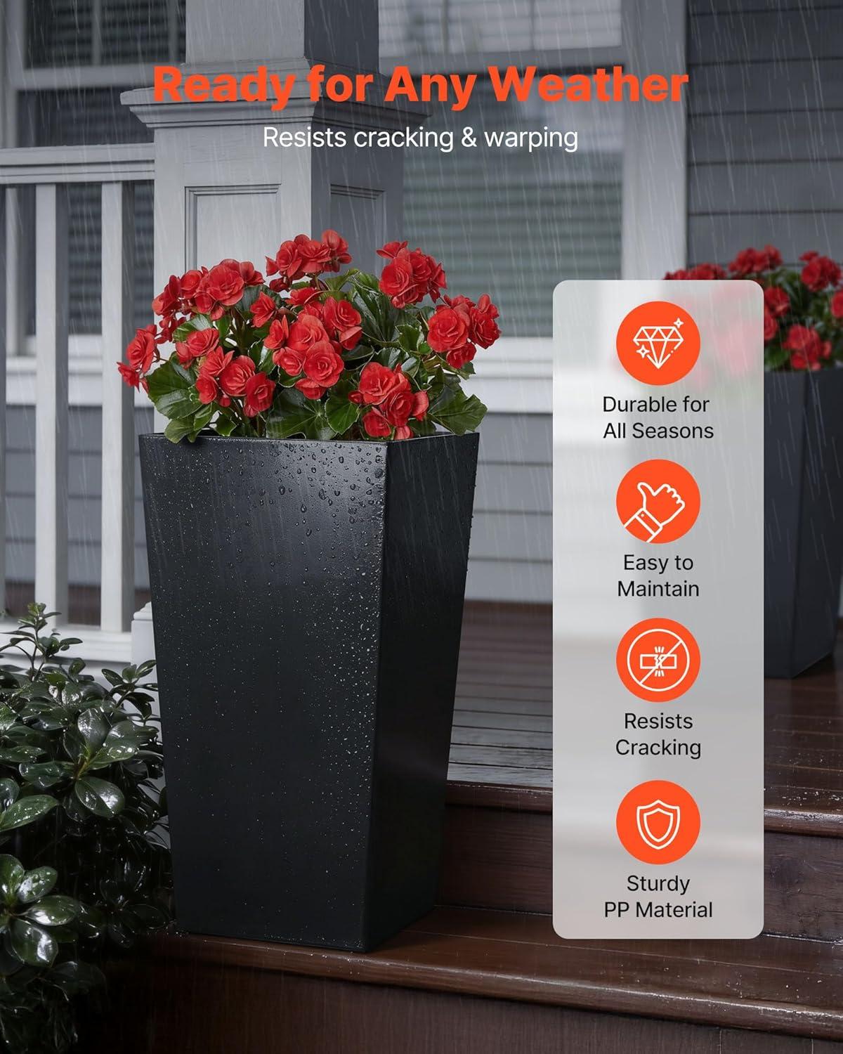 image:imageVEVOR Set of 2 Tall Outdoor Planters 21 H Round Large Planters for Front Porch and Patio Stone Finish Flower Tree Plant PotsBlack