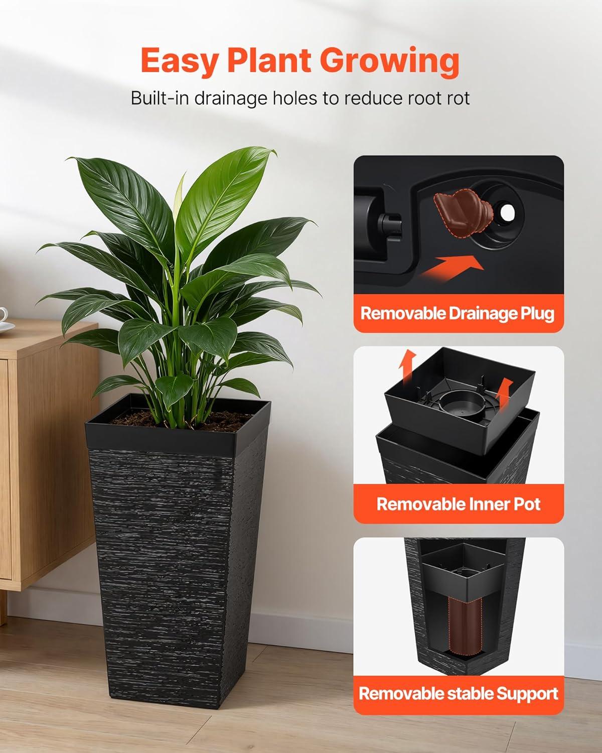 image:imageVEVOR Set of 2 Tall Outdoor Planters 21 H Round Large Planters for Front Porch and Patio Stone Finish Flower Tree Plant PotsBlack